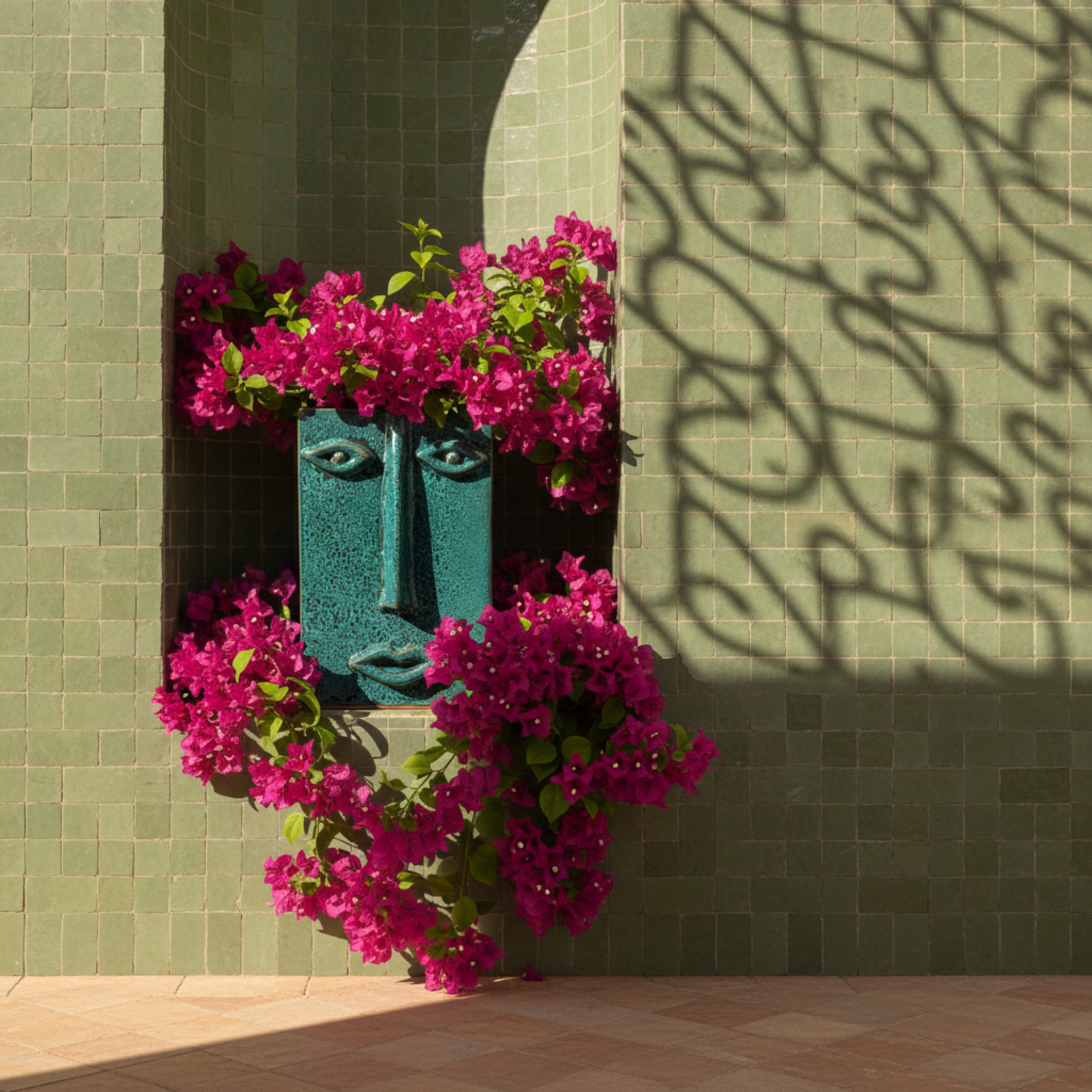 Vase Visage Rectangulaire en Céramique – Émeraude Tunisien