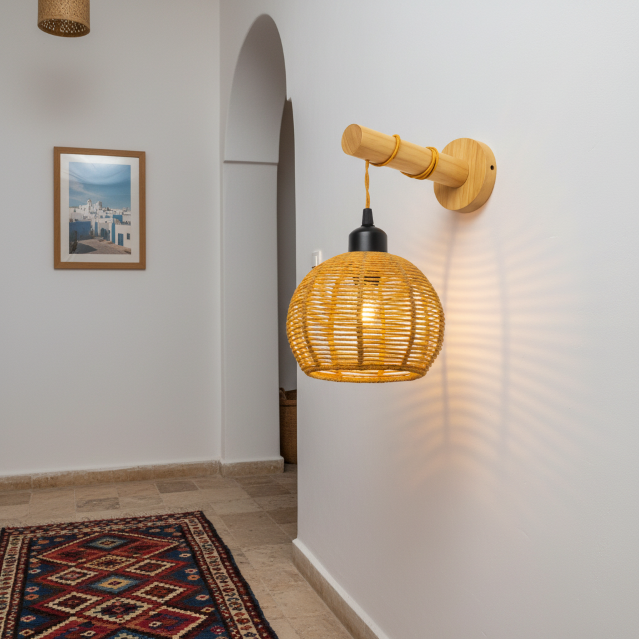 Applique Murale "Nasma" – Baladeuse Design en Bois et Jute Tressé