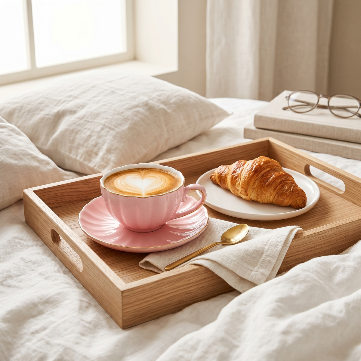 Tasse à Café Rose & Soucoupe Dorée | Porcelaine Premium | Fiolla Home