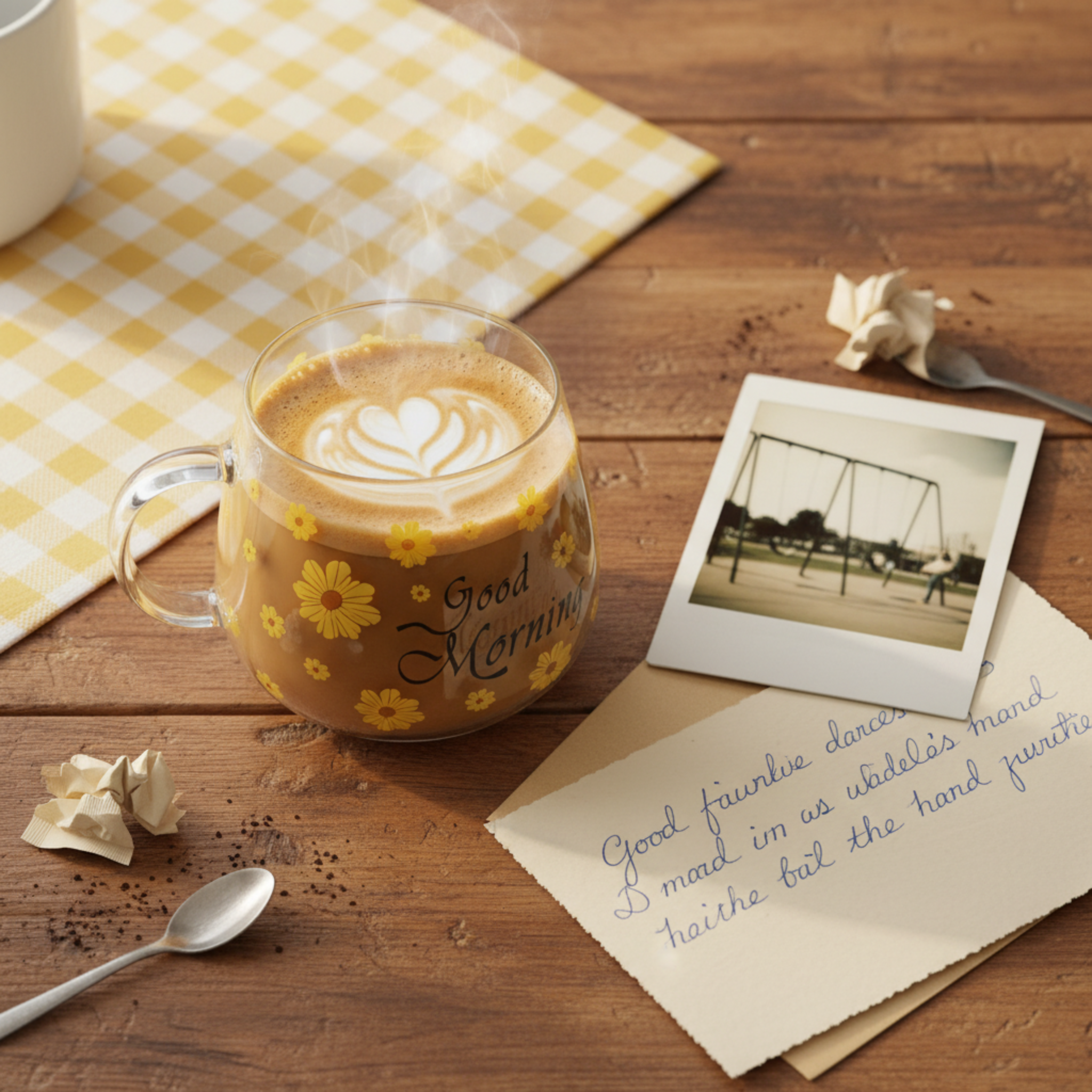 Mug en Verre Fleur Jaune "Good Morning" – Tasse Café & Latte Design