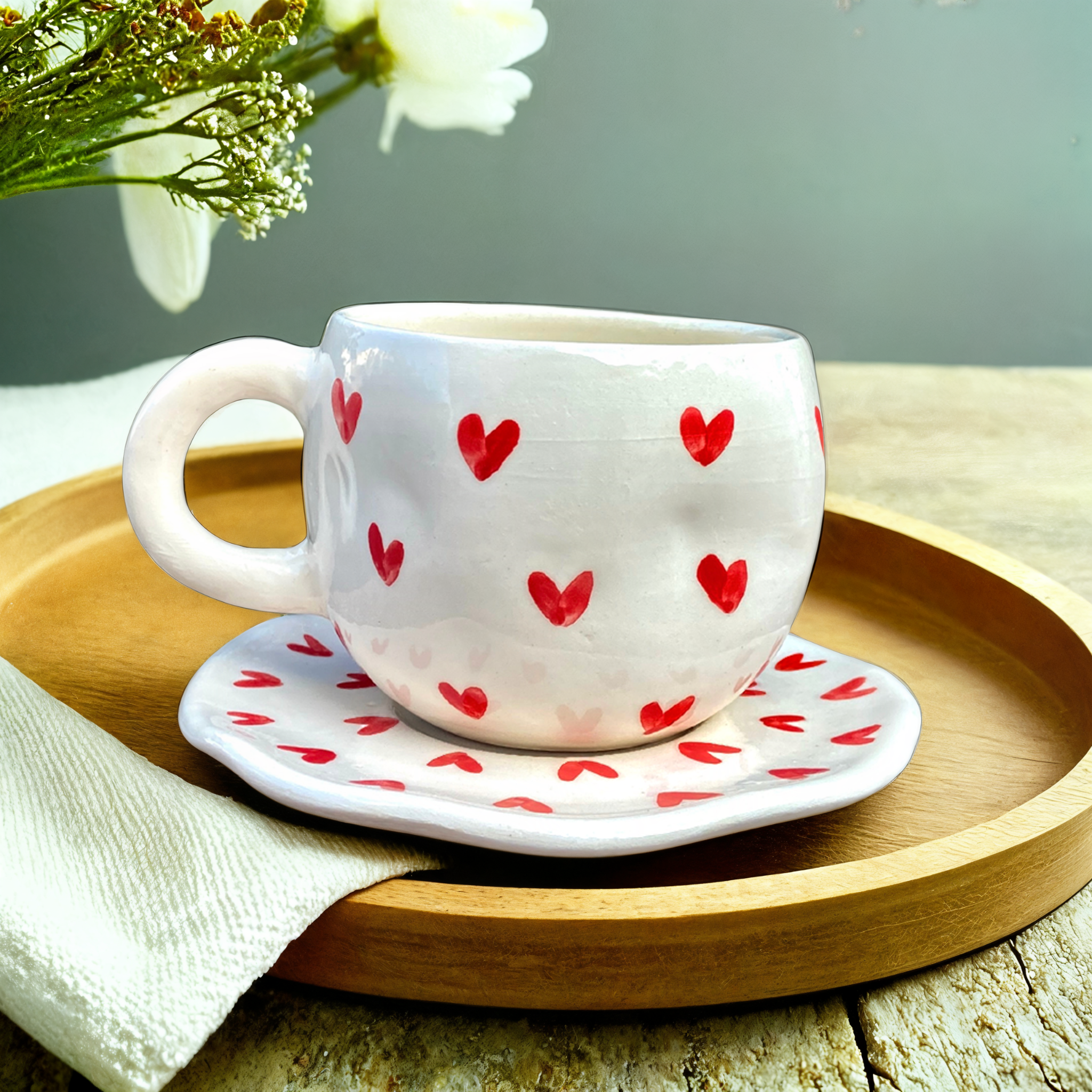Mug Céramique Fait Main | Motifs Cœurs Romantiques | Fiolla Home