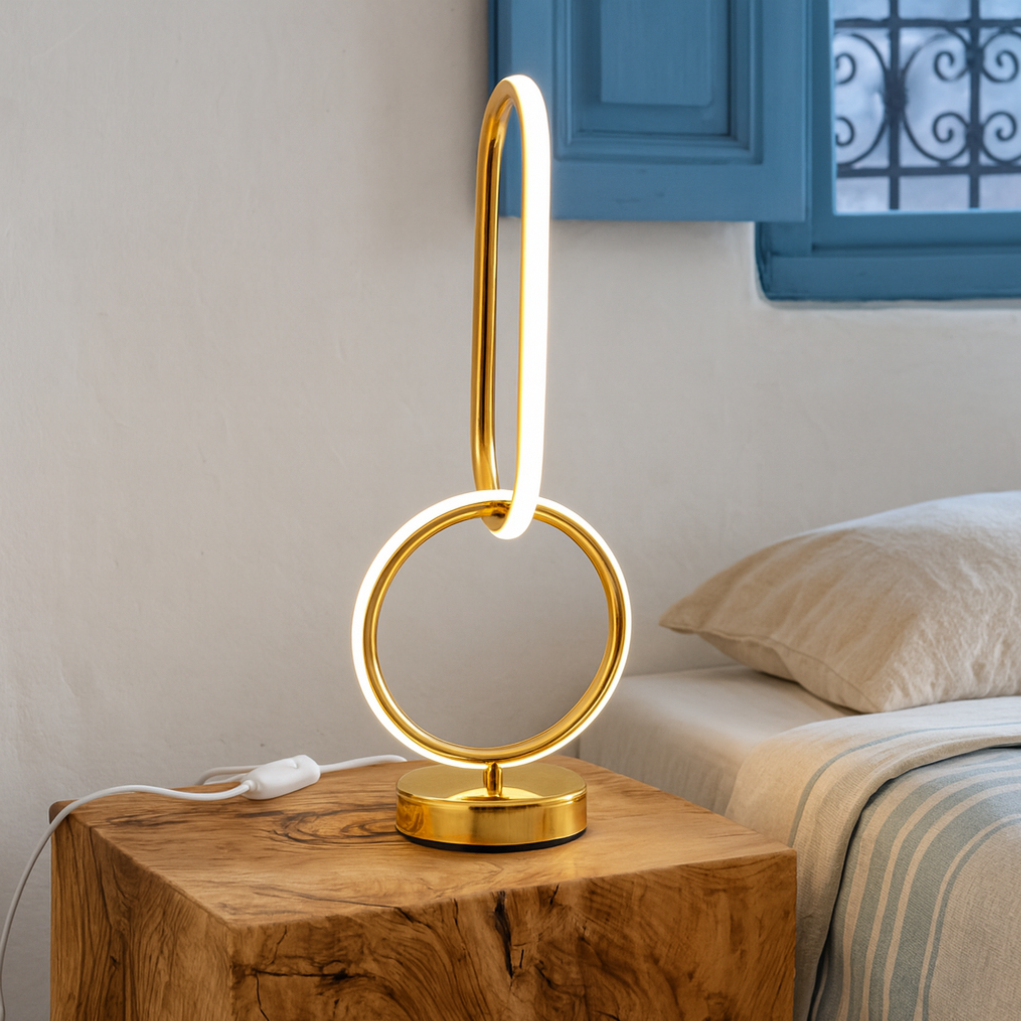 Lampe de Chevet LED Cercle Doré | Veilleuse Chambre Tunisie | Fiolla Home