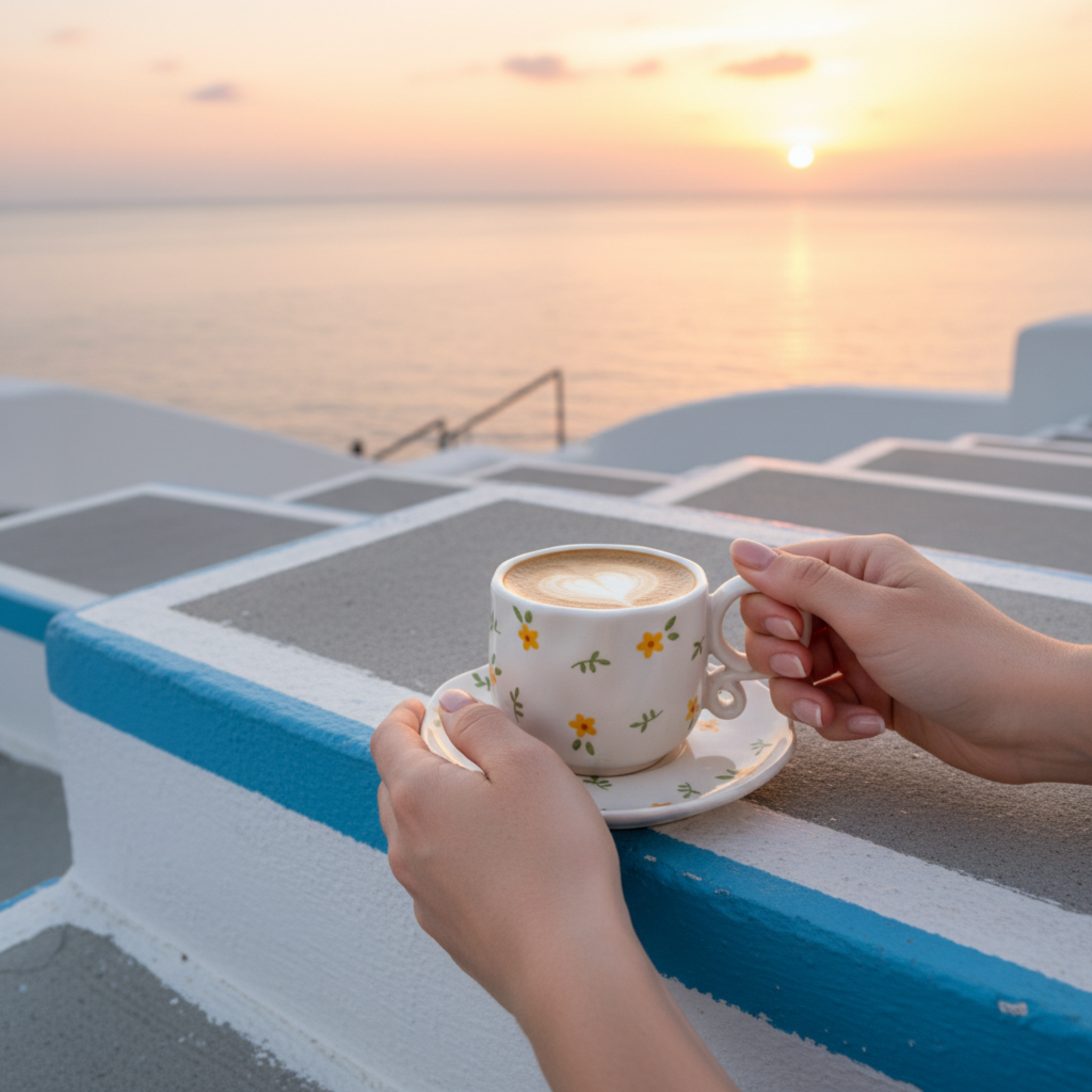Tasse à Café Céramique Motif Floral Jaune – Style Estival Méditerranéen