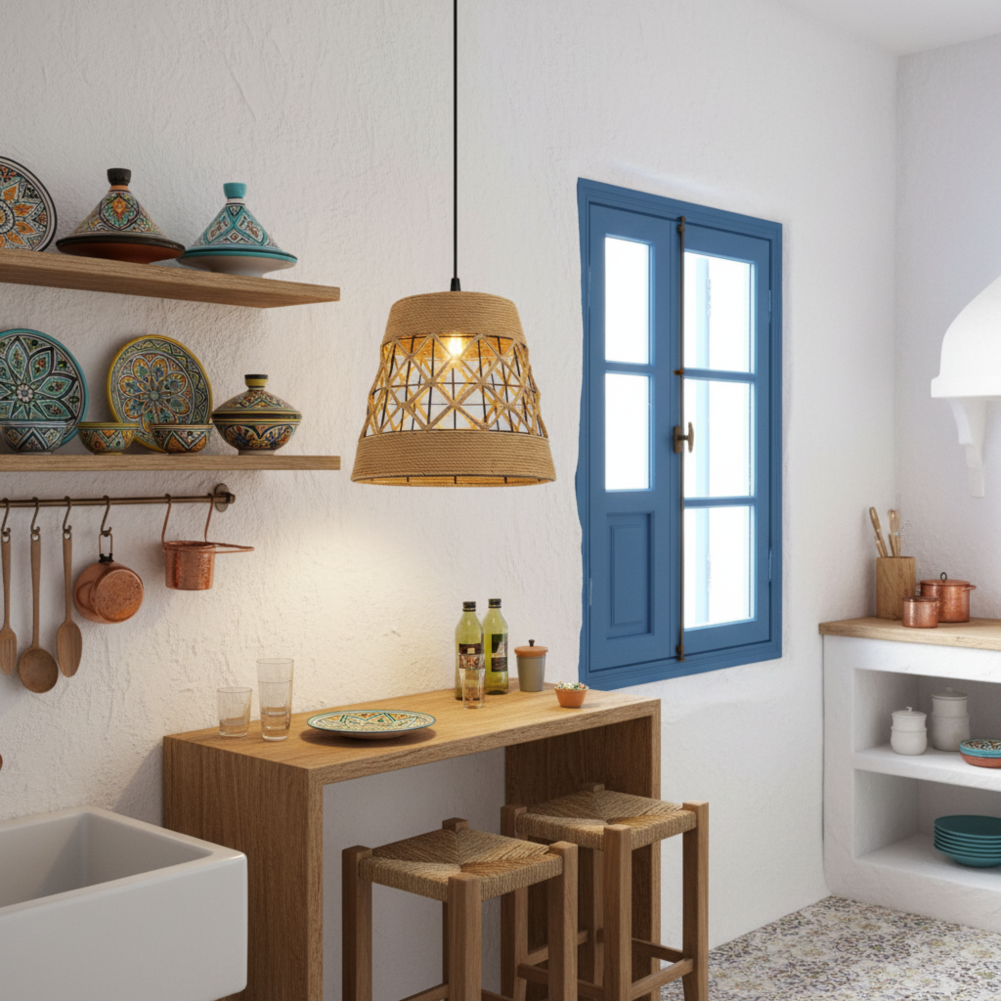 Suspension "Alya" en Jute Tressé – Luminaire Tunisie