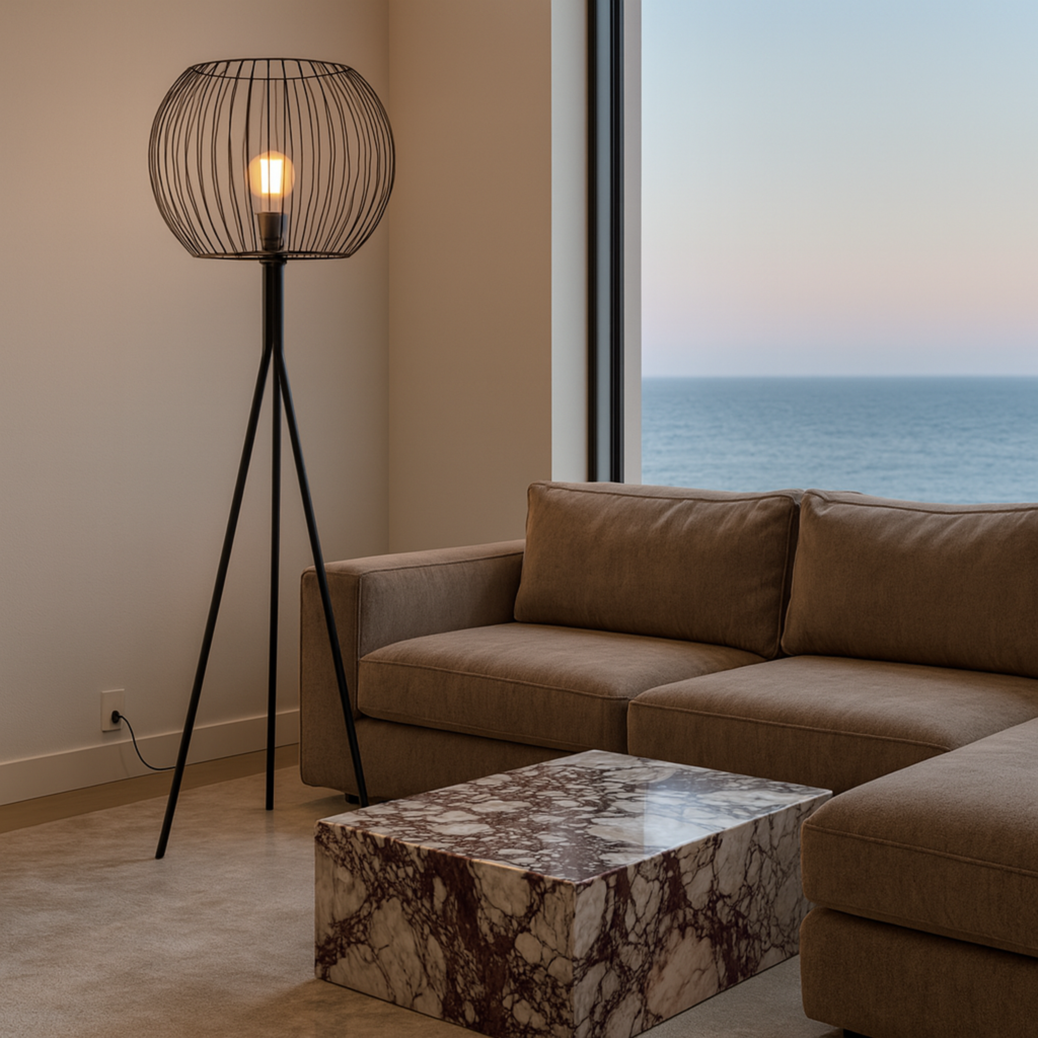 Lampadaire métallique noir sur trépied | Luminaire Tunisie | Fiolla Home