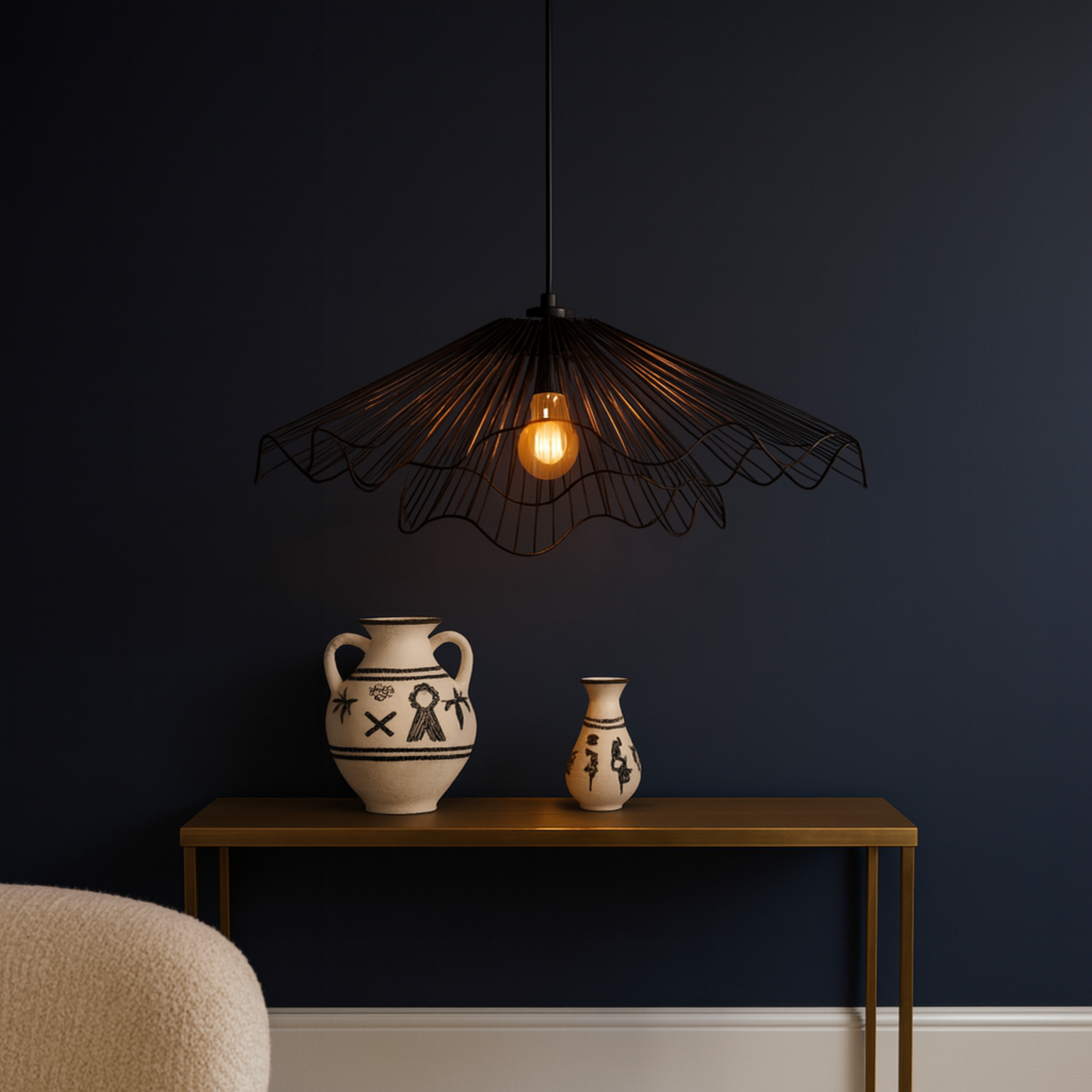 Suspension métal noir ondulé | Style vague Tunisie | Fiolla Home