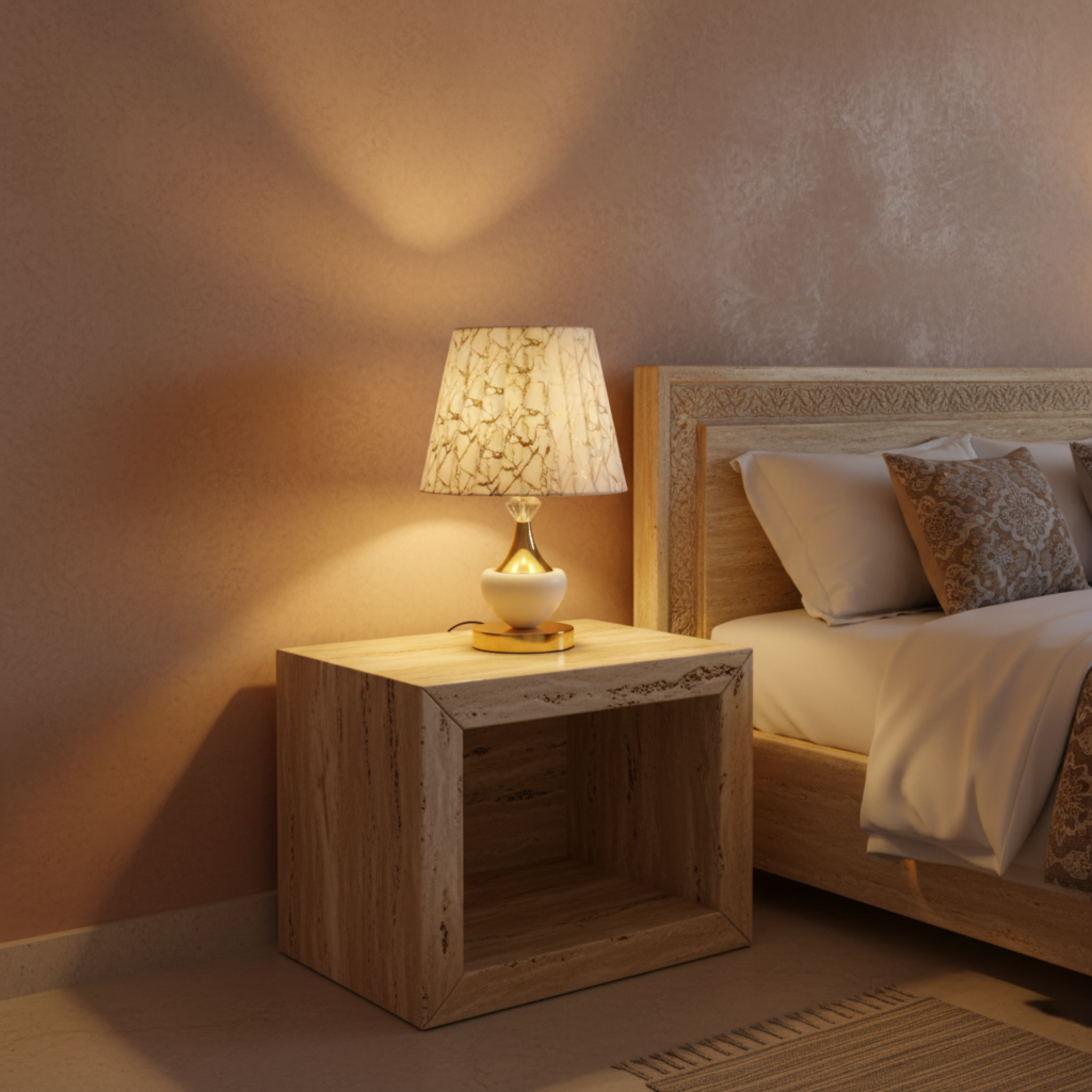 Lampe de Chevet Effet Marbre Dorée – Élégance et Lumière Douce Tunisie | Fiolla Home
