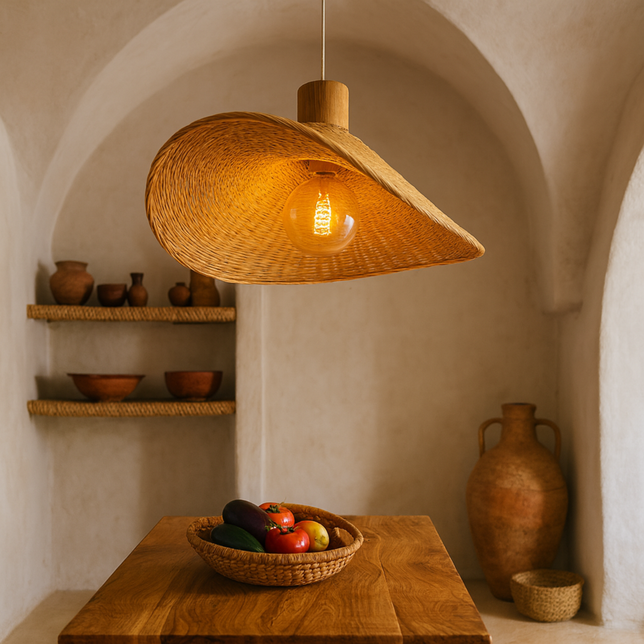 Lustre rotin industriel Tunisie | Forme asymétrique | Fiolla Home