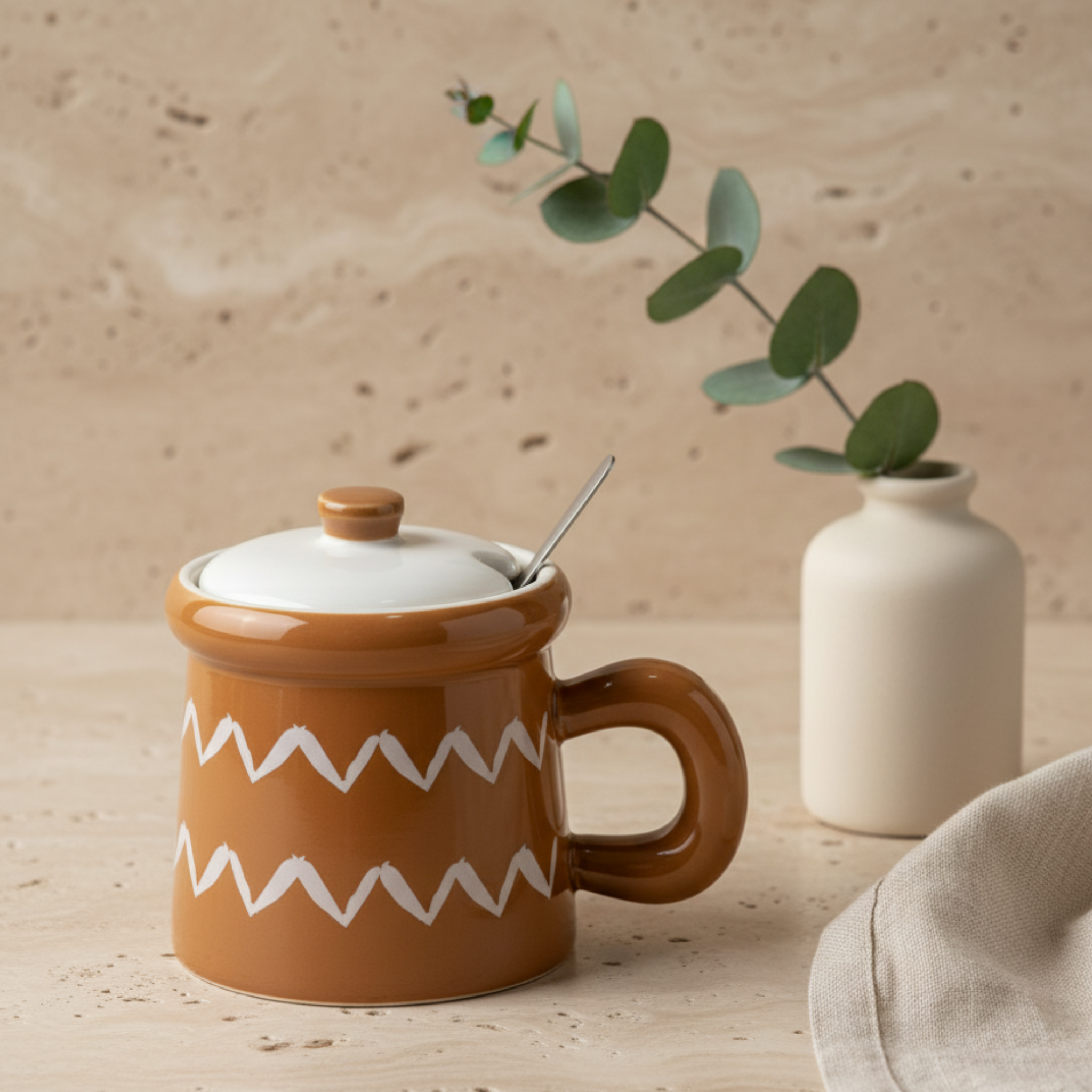 Tasse Céramique Thé Café | Couvercle & Cuillère | Fiolla Home