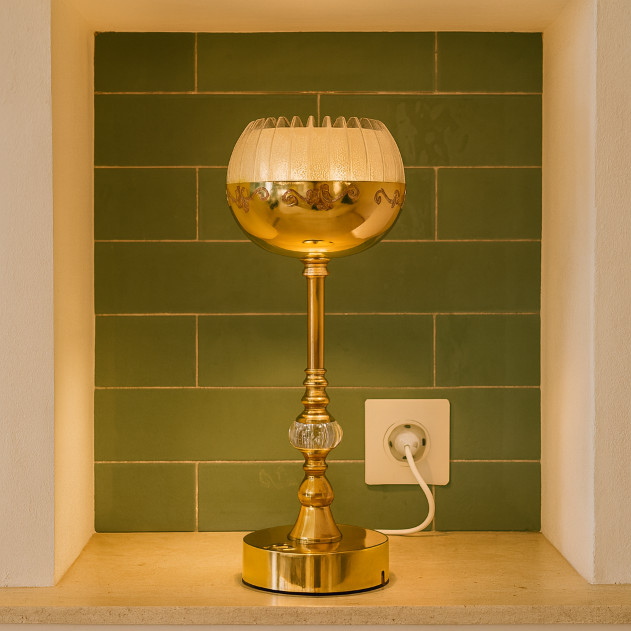 Veilleuse Dôme Doré & Cristal | Lampe de Table | Fiolla Home