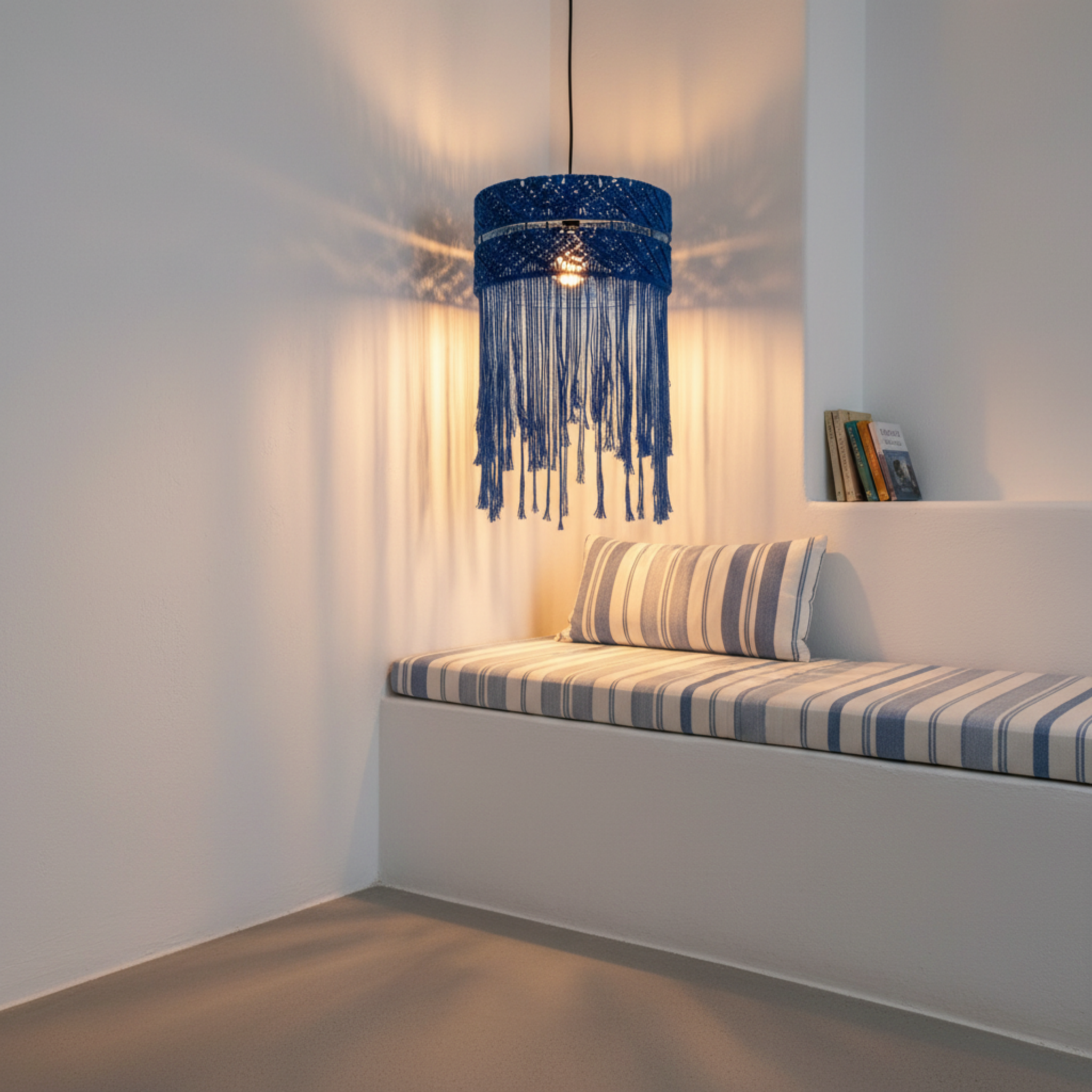 Suspension Macramé Bleu Royal | Franges Coton Bohème | Tunisie