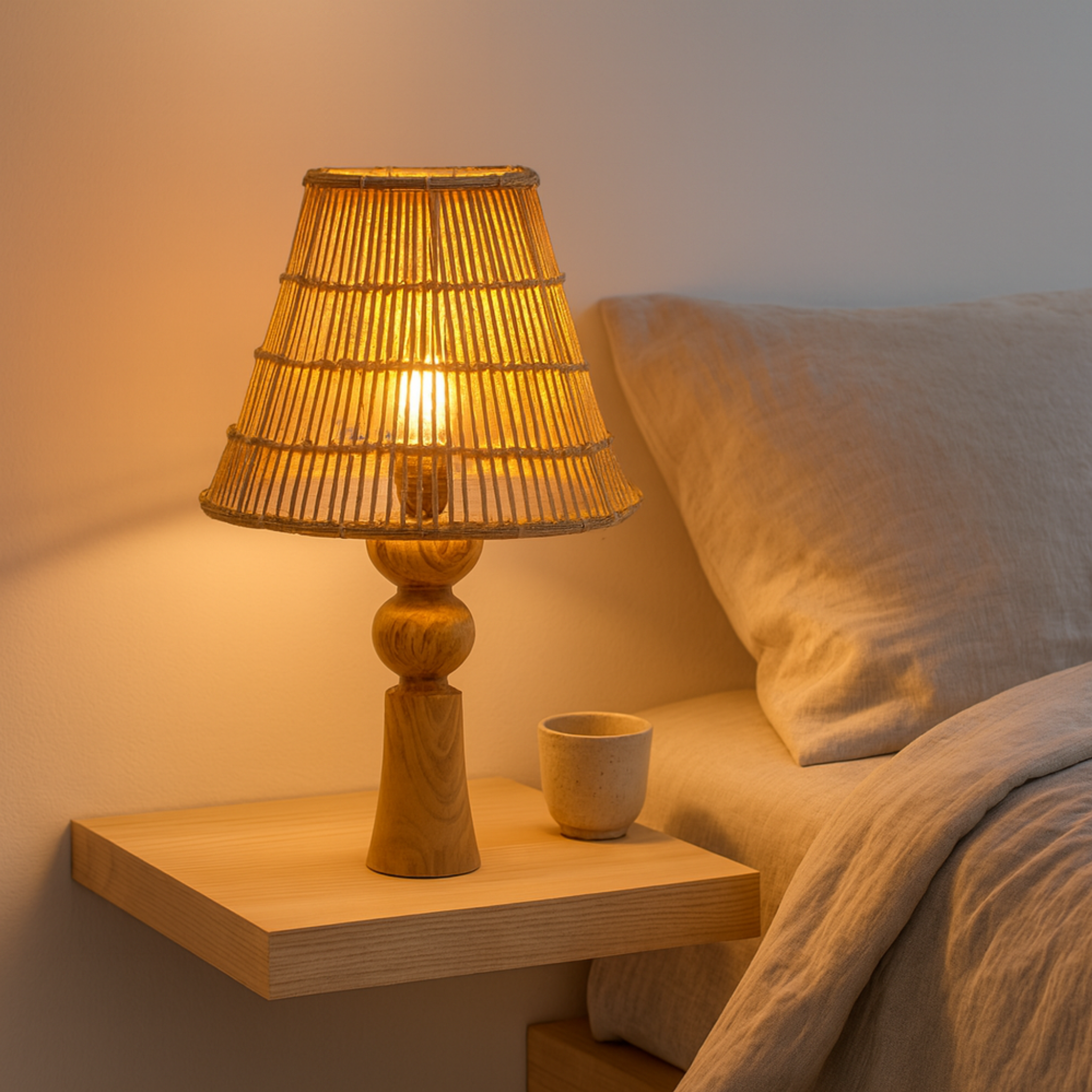 Veilleuse Fibres de Palmier | Pied Bois d’Olivier | Fiolla Home