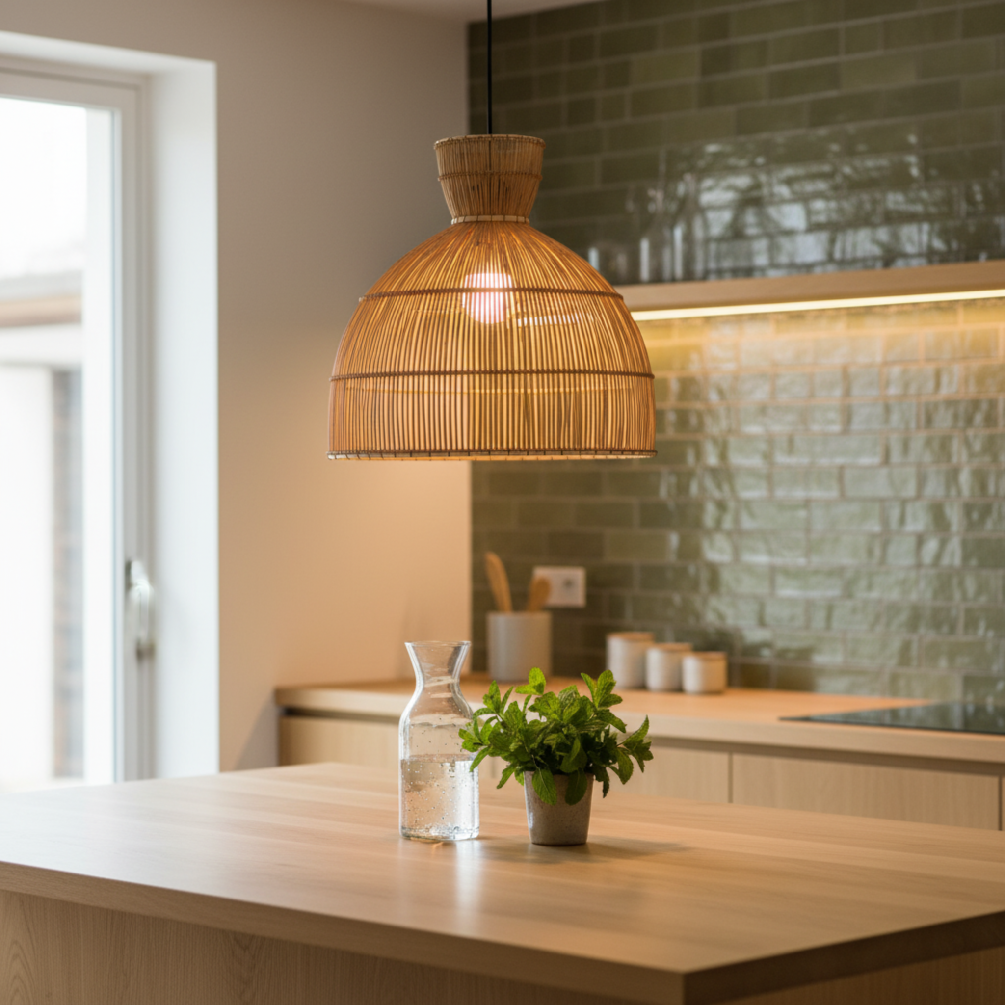 Lustre Artisanal Fibres de Palmier Tressé Fait Main | Fiolla Home