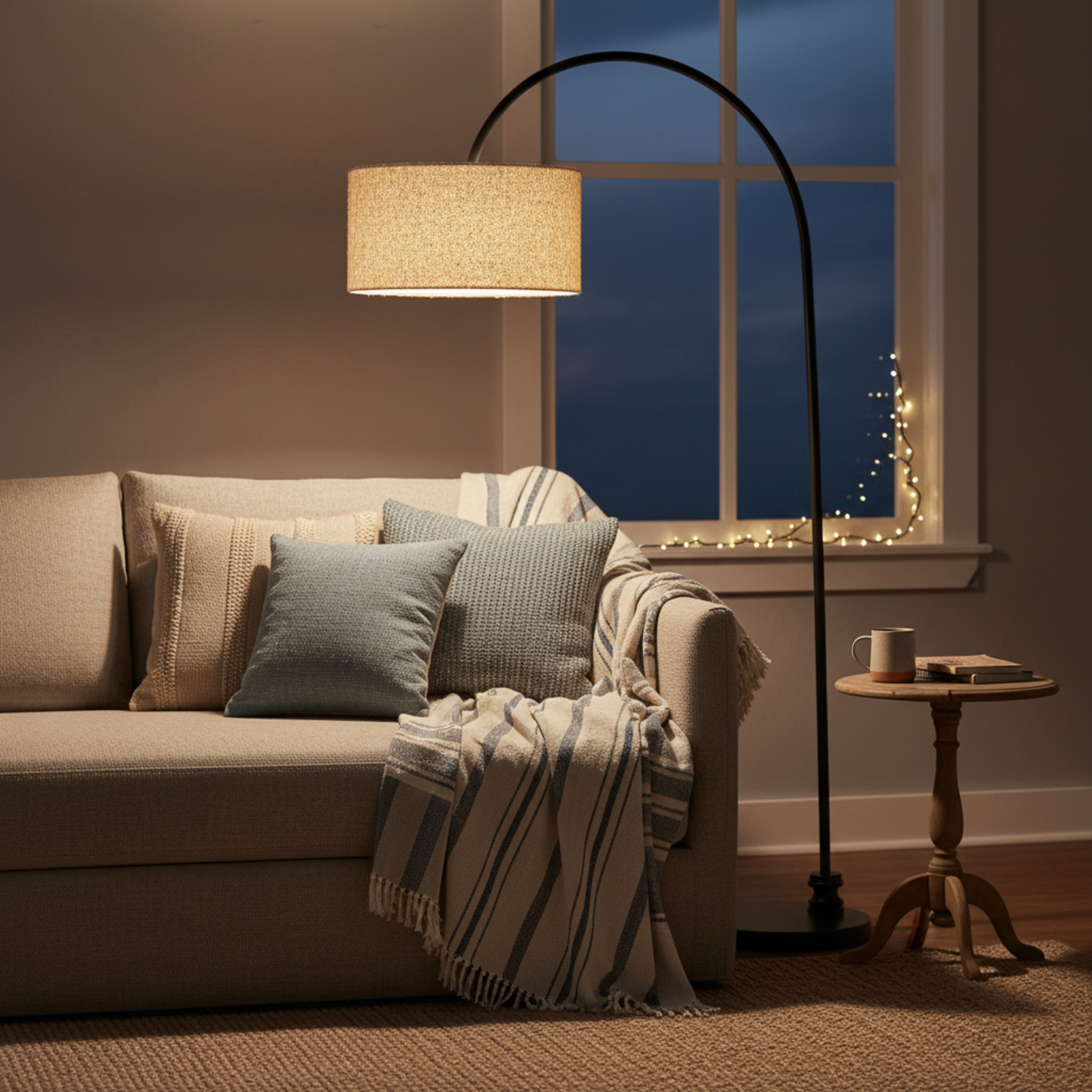 Lampadaire Girafe Design – Arc Métal & Abat-Jour Tissu Bouclette