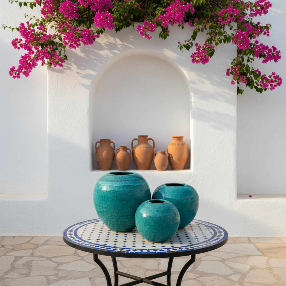 Vases en céramique émaillée – Vert méditerranéen (lot de 3)