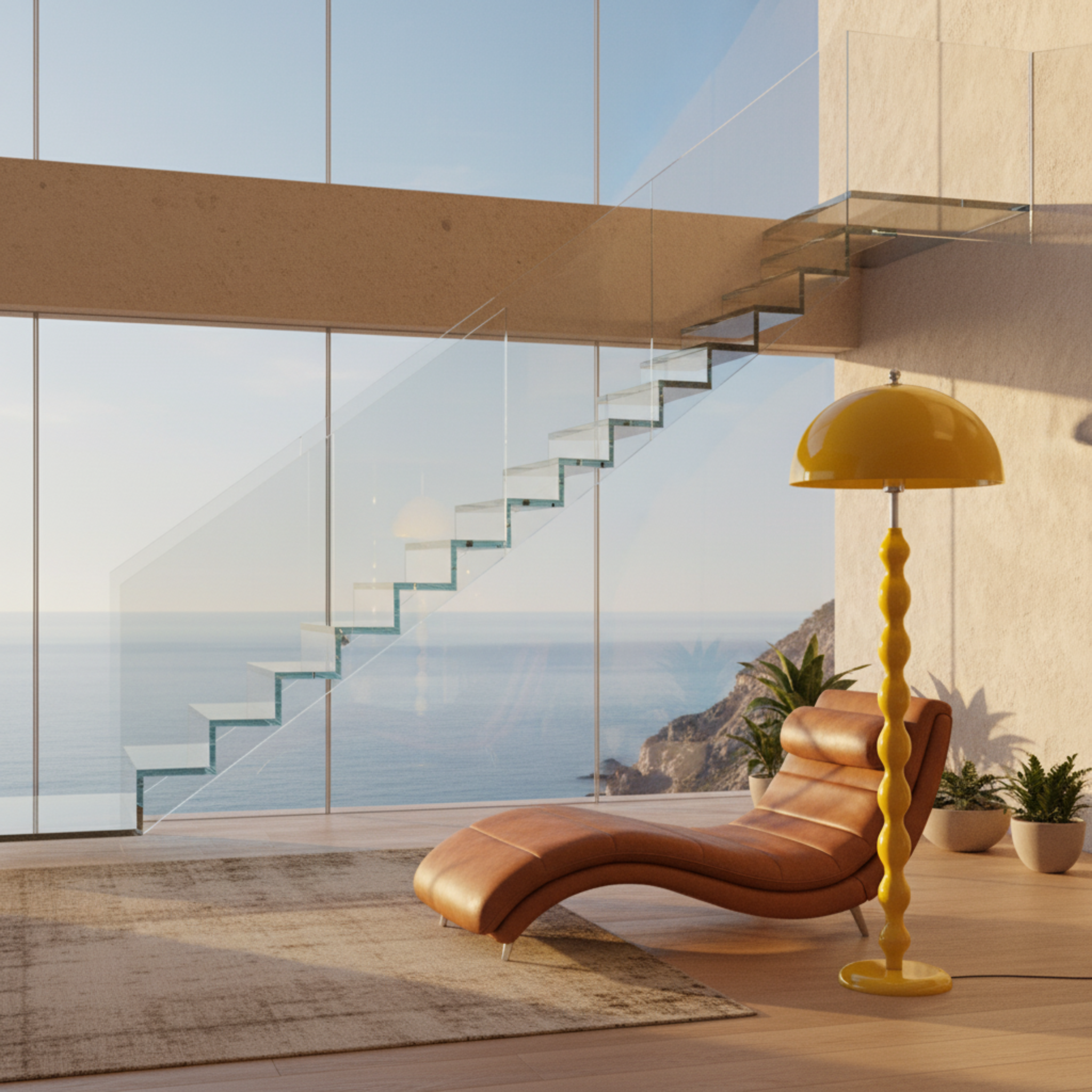 Lampadaire Design "Totem" Jaune Laqué | Luminaire de Luxe & Décoration Moderne Tunisie