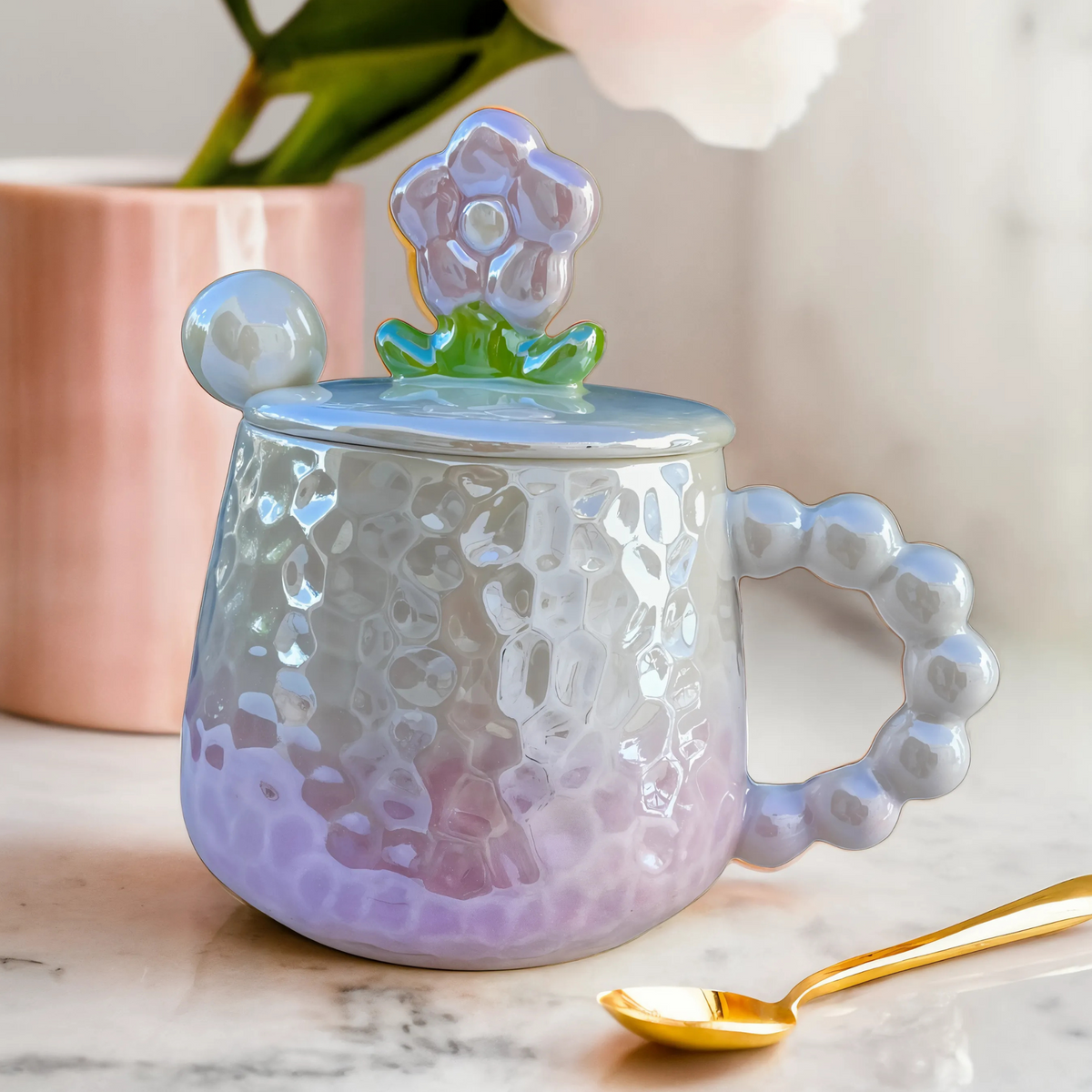 Mug Fleur Pastel en Céramique | Dégradé de Couleurs Élégant | Fiolla Home