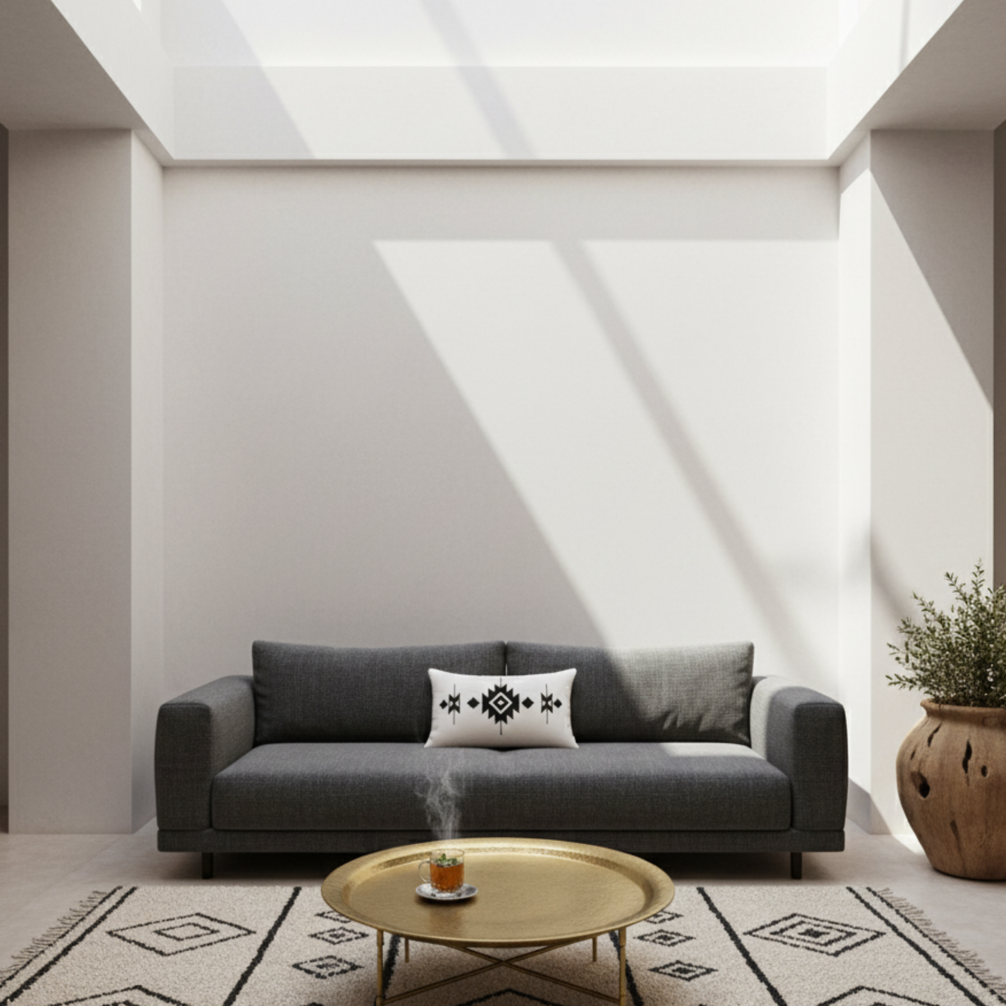 Coussin Motif Amazigh Noir & Blanc – Esprit Nomade Tunisie