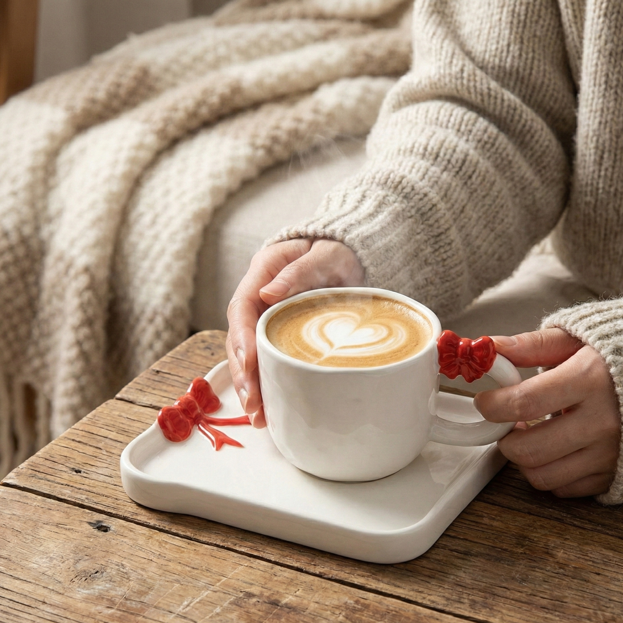 Mug & Sous-Tasse Nœud Rouge – Mug Cute & Idée Cadeau Tunisie