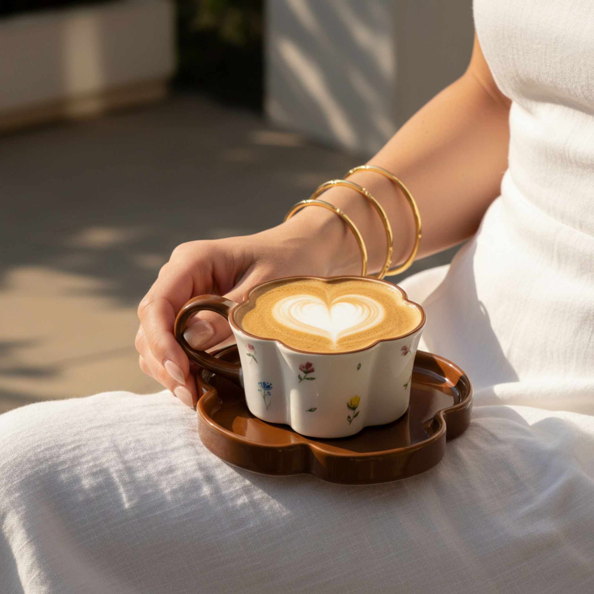 Tasse Fleur & Soucoupe Marron – Mug Cute Idée Cadeau Tunisie