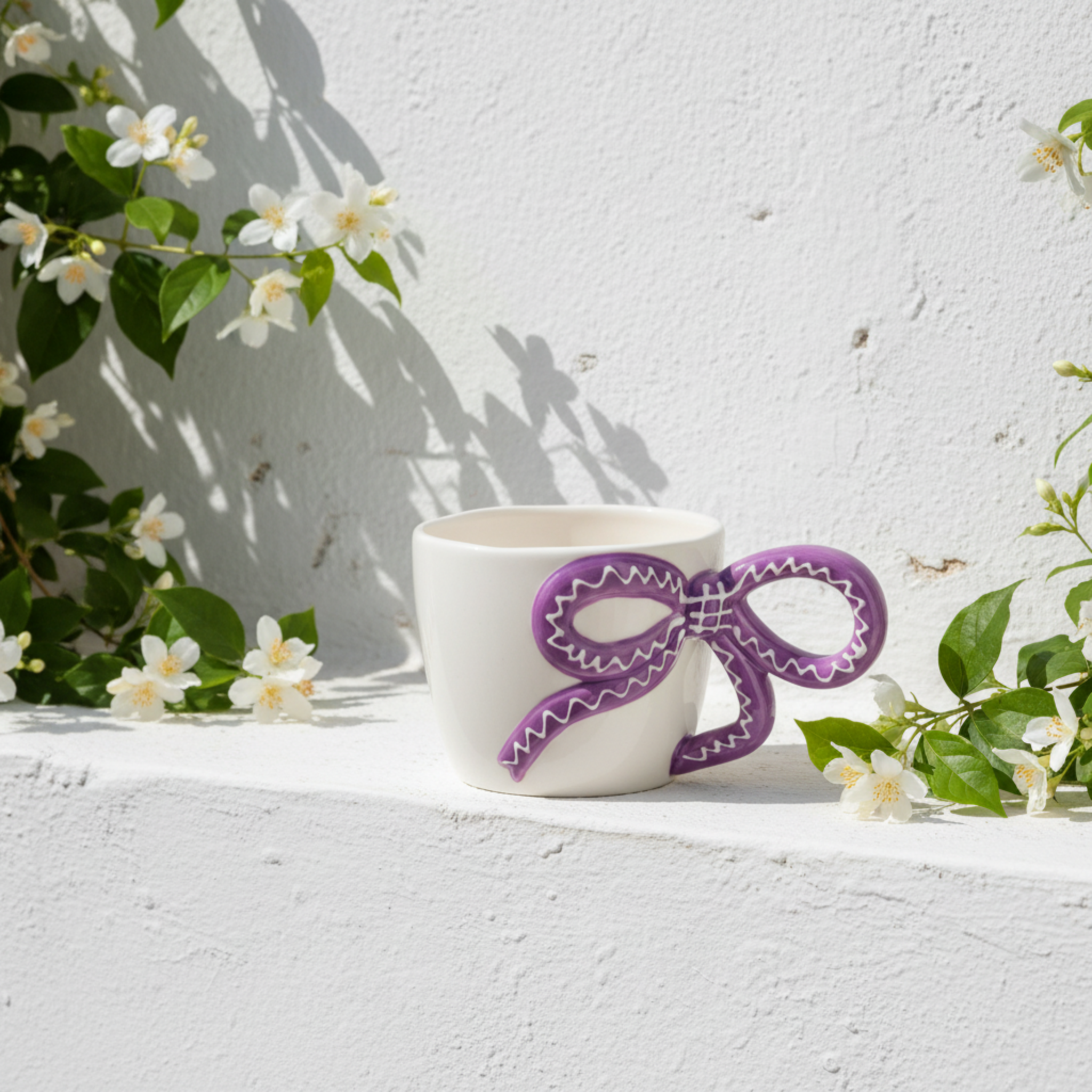 Mug Céramique "Bow" Violet – Tasse Design Nœud Tendance & Chic