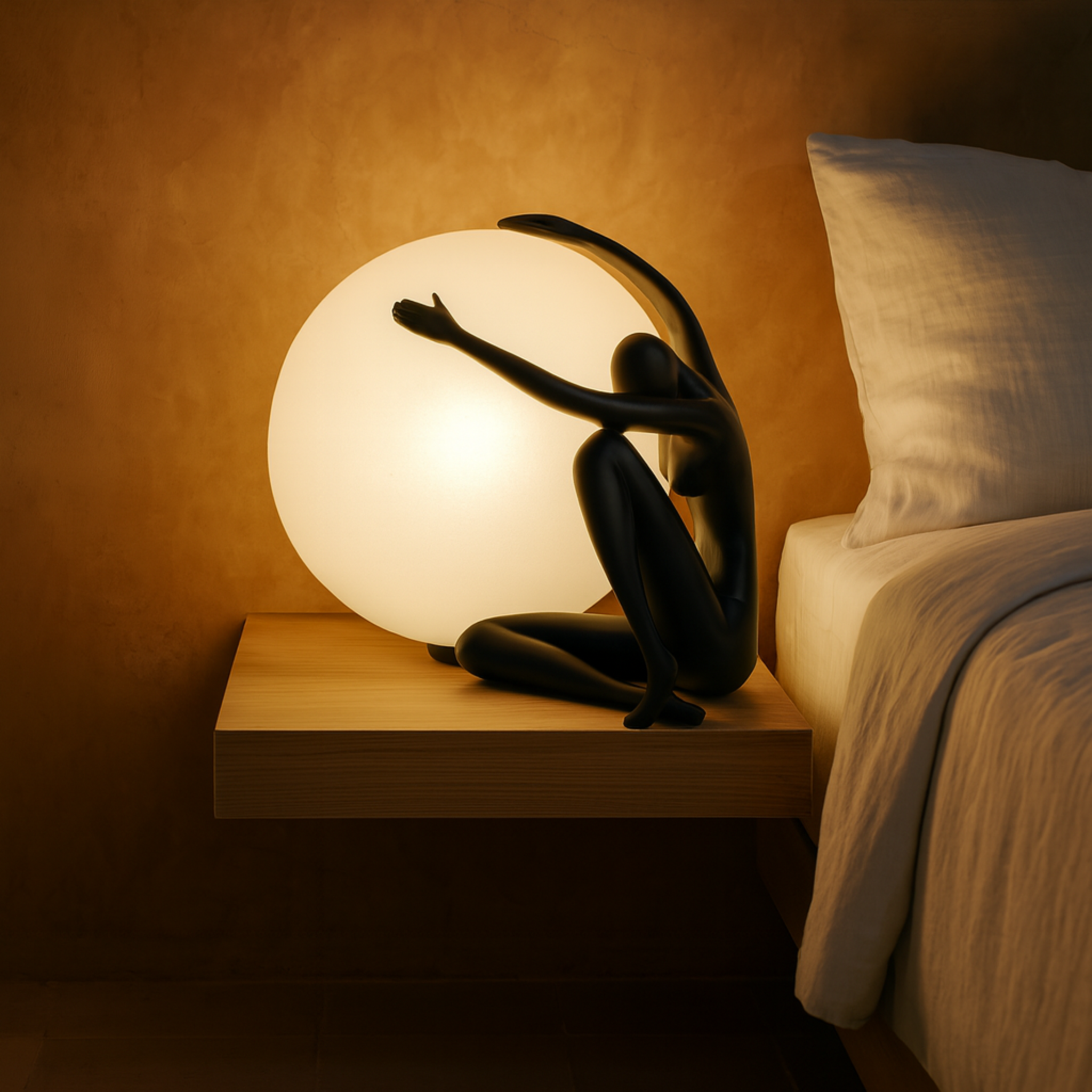 Lampe à Poser Designer | Statue Femme & Globe | Fiolla Home Tunisie