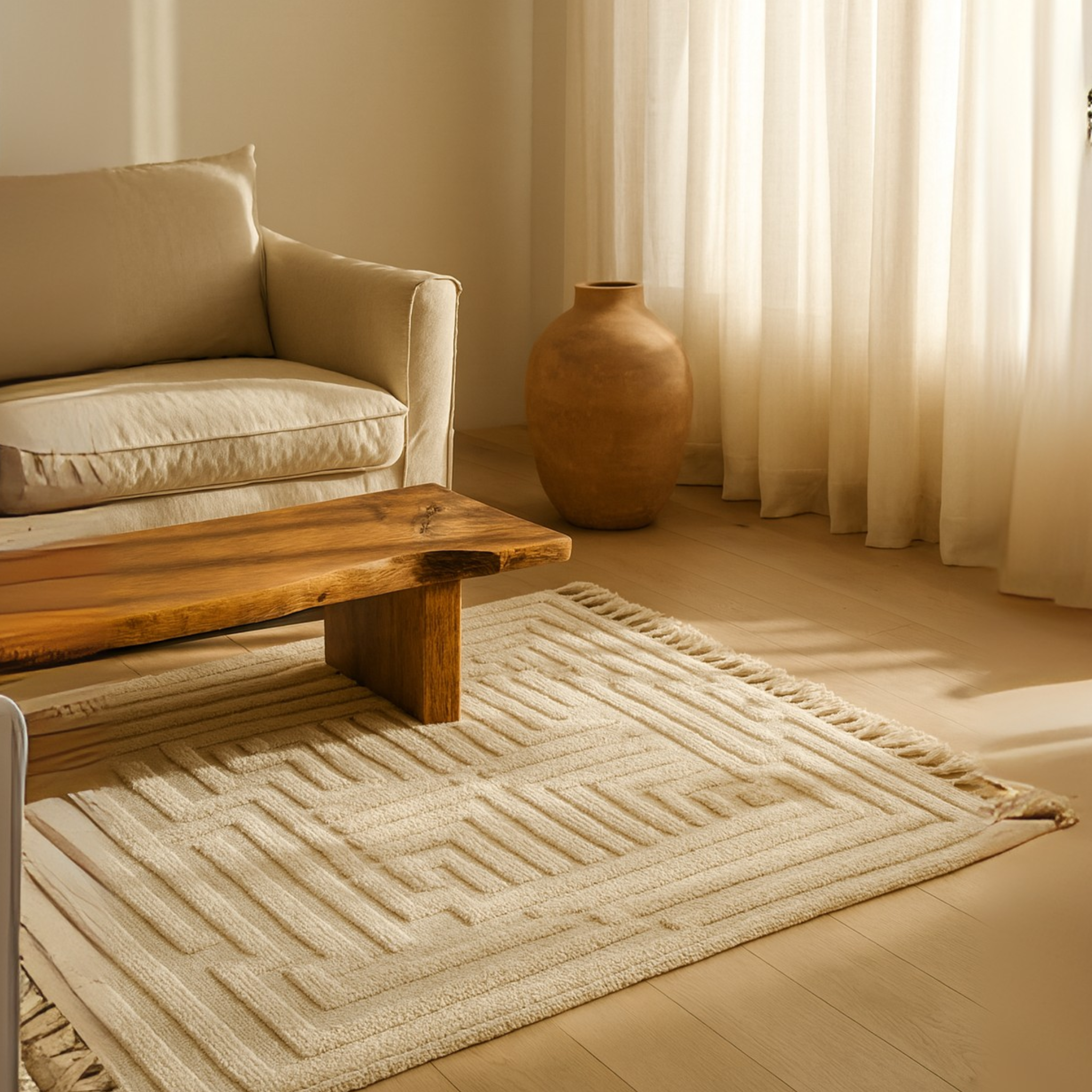 Tapis en Laine Tissé à la Main | Minimalisme Chic Tunisie | Fiolla Home