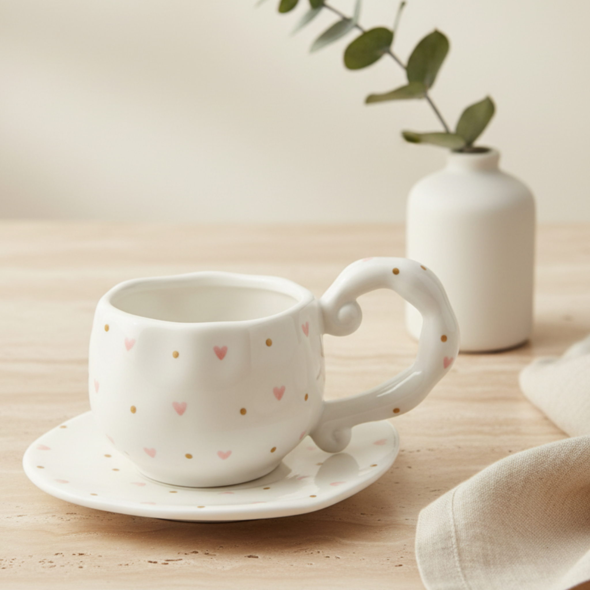 Tasse Cœur Rose avec Sous-Tasse | Mug Tunisie | Fiolla Home