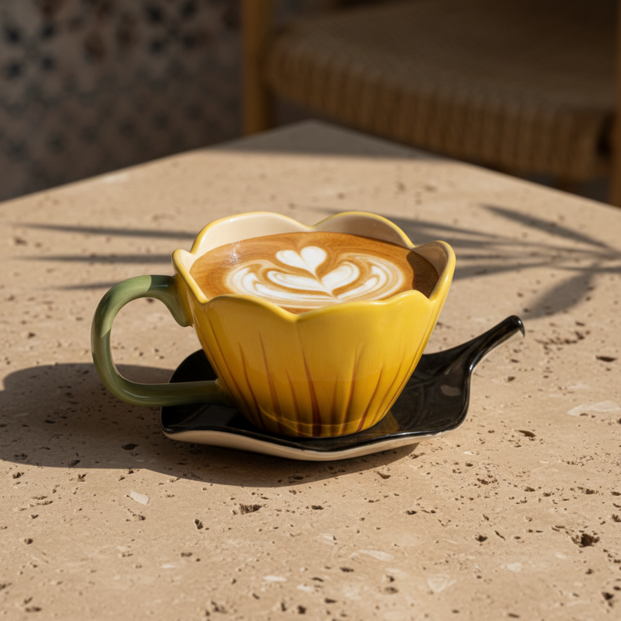 Mug Fleur en Céramique avec Sous-Tasse – Style Bohème Tunisie