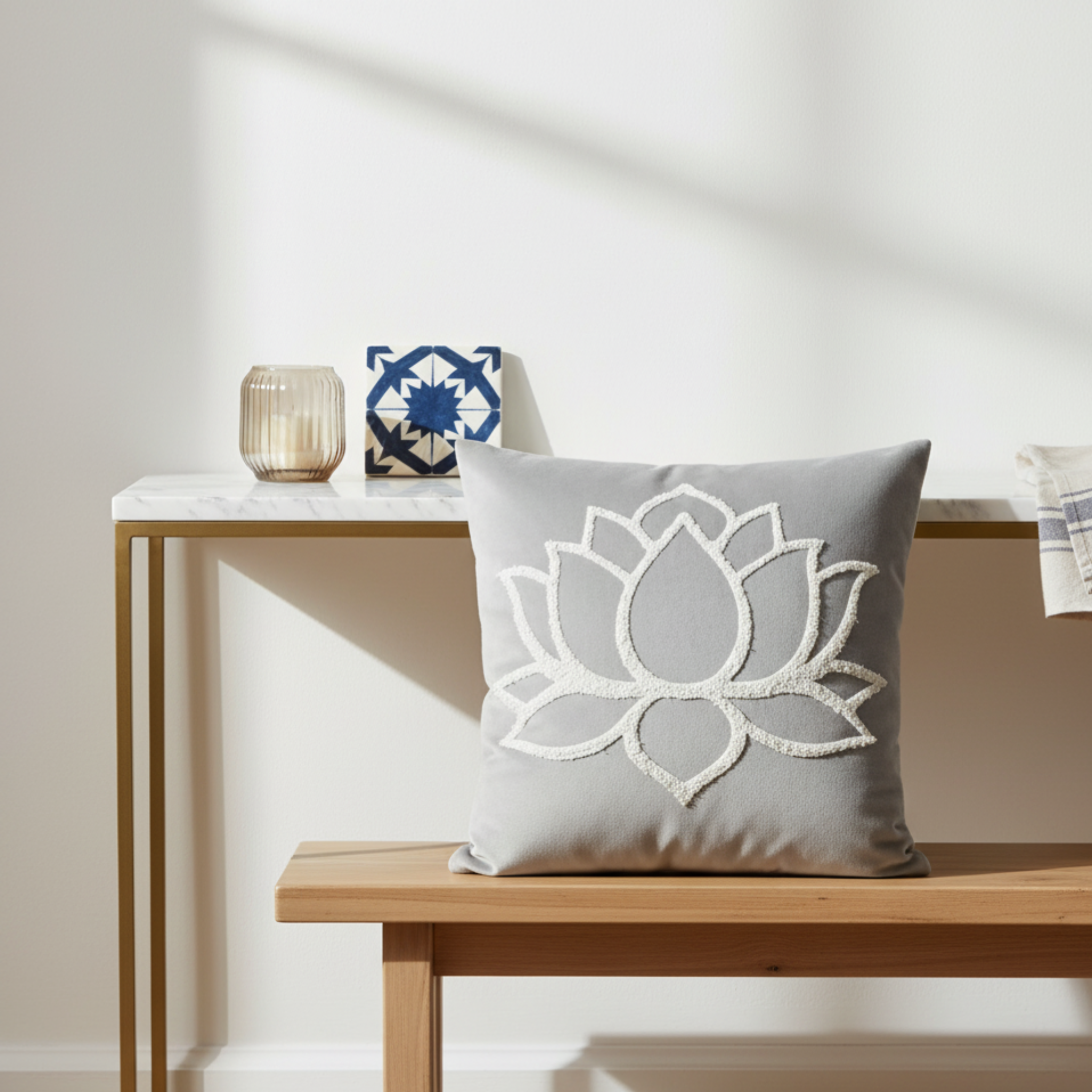 Coussin décoratif Gris Tunisie – Lotus Zen | Fiolla Home