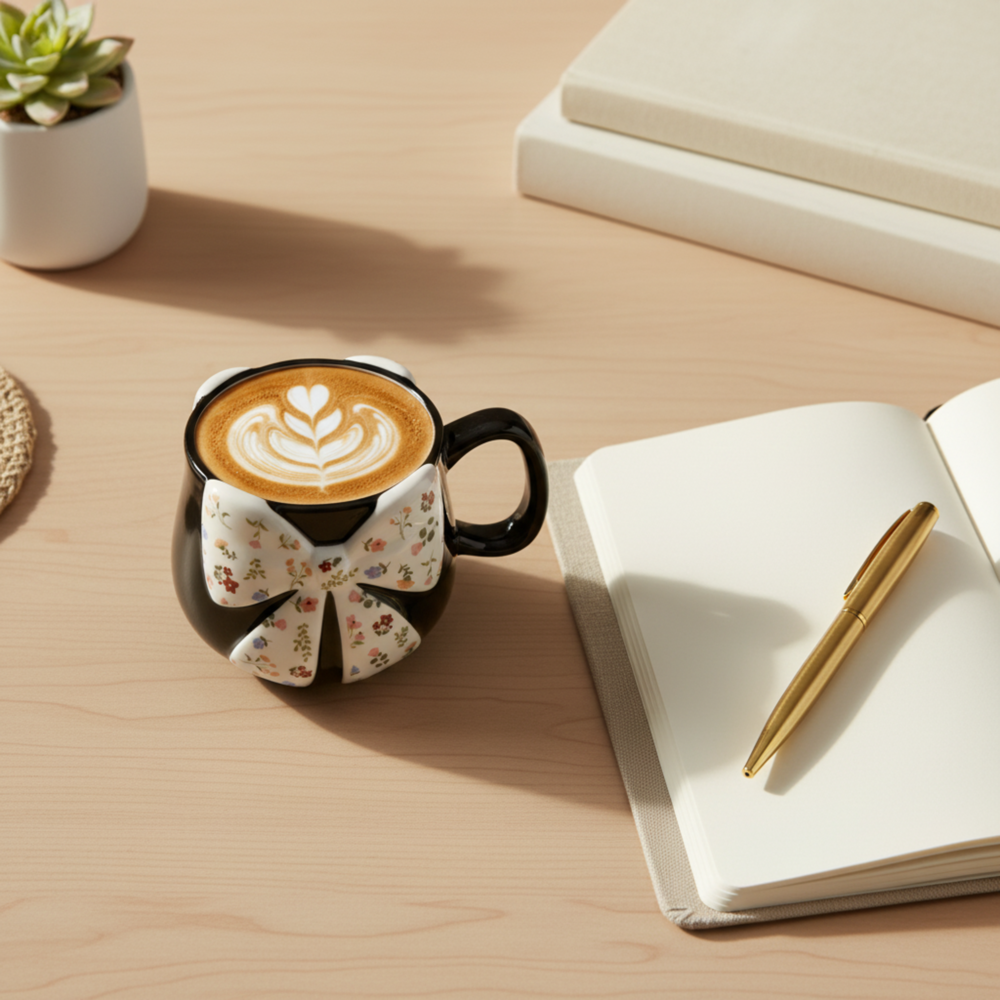 Mug Céramique Noir & Nœud Floral – Tasse Design Chic & Tendance