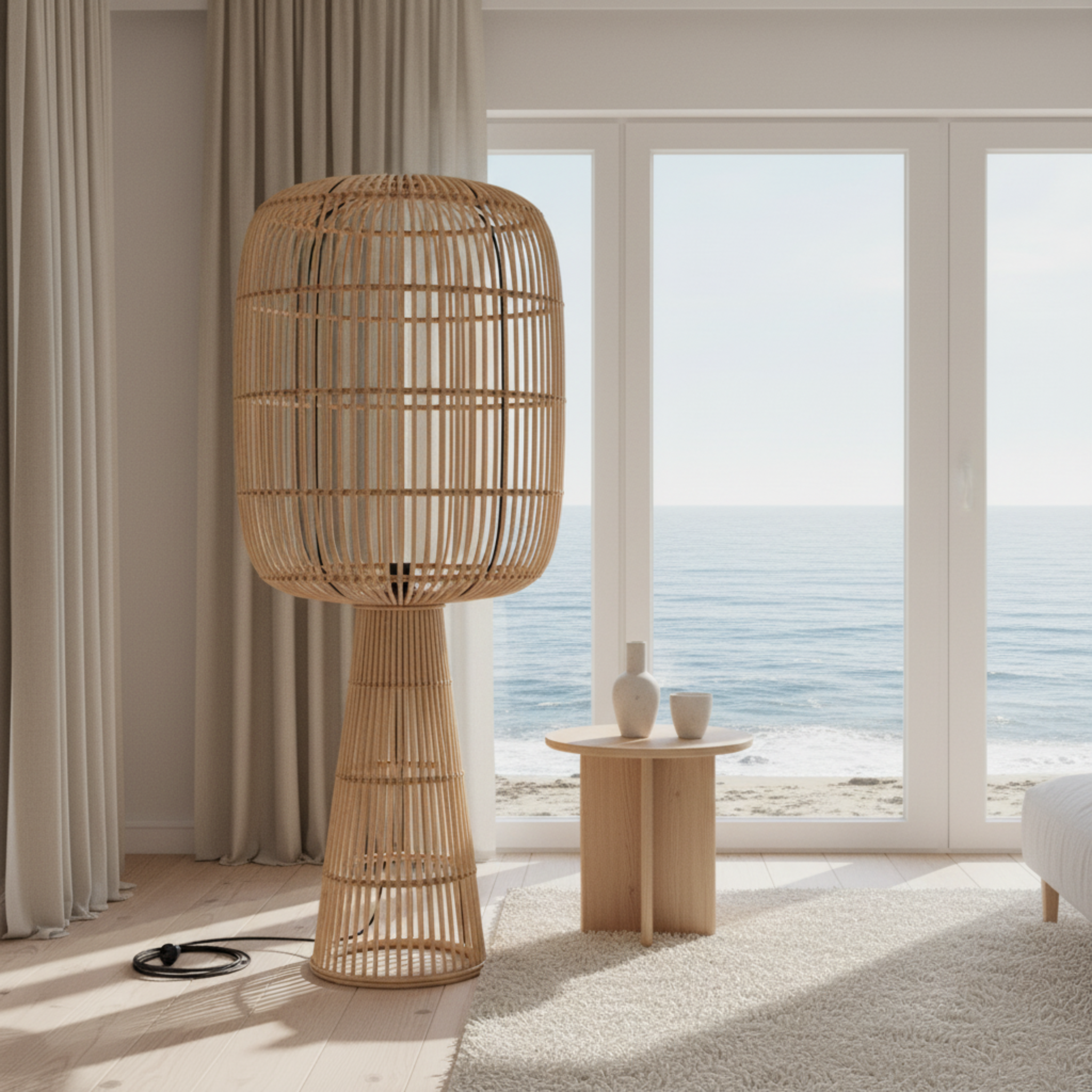 Lampadaire Sur Pied en Rotin Naturel – Design Bohème & Fait Main