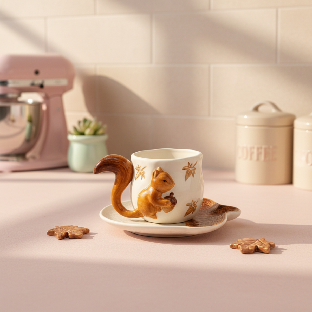 Mug Écureuil en Céramique – Poignée Queue 3D, Style Bois & Cosy Tunisie