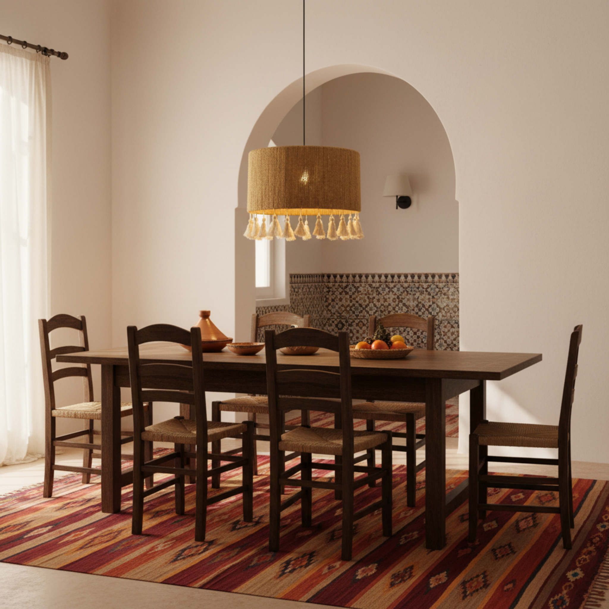 Suspension "Lella" – Lustre Tambour Large en Jute Tressé et Pompons