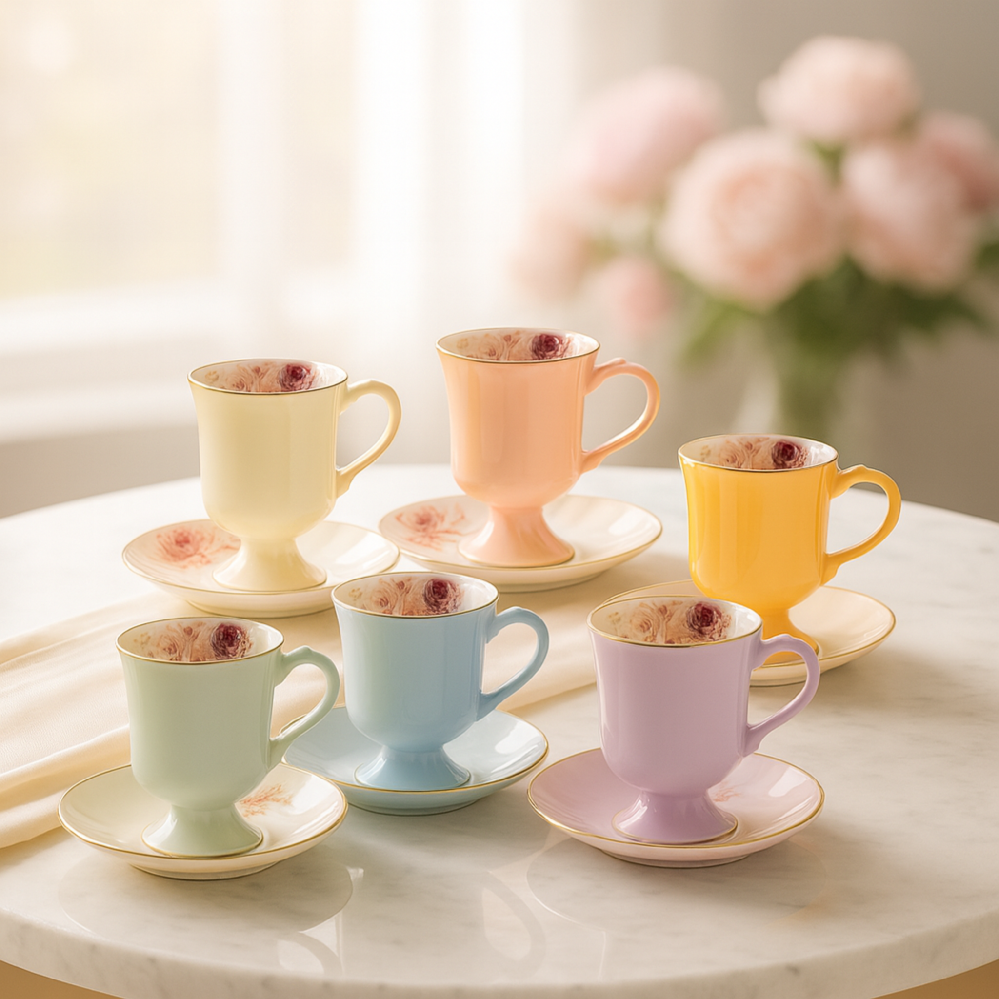 Service à Café Noir Pastel | Tasses Florales Tunisie | Fiolla Home