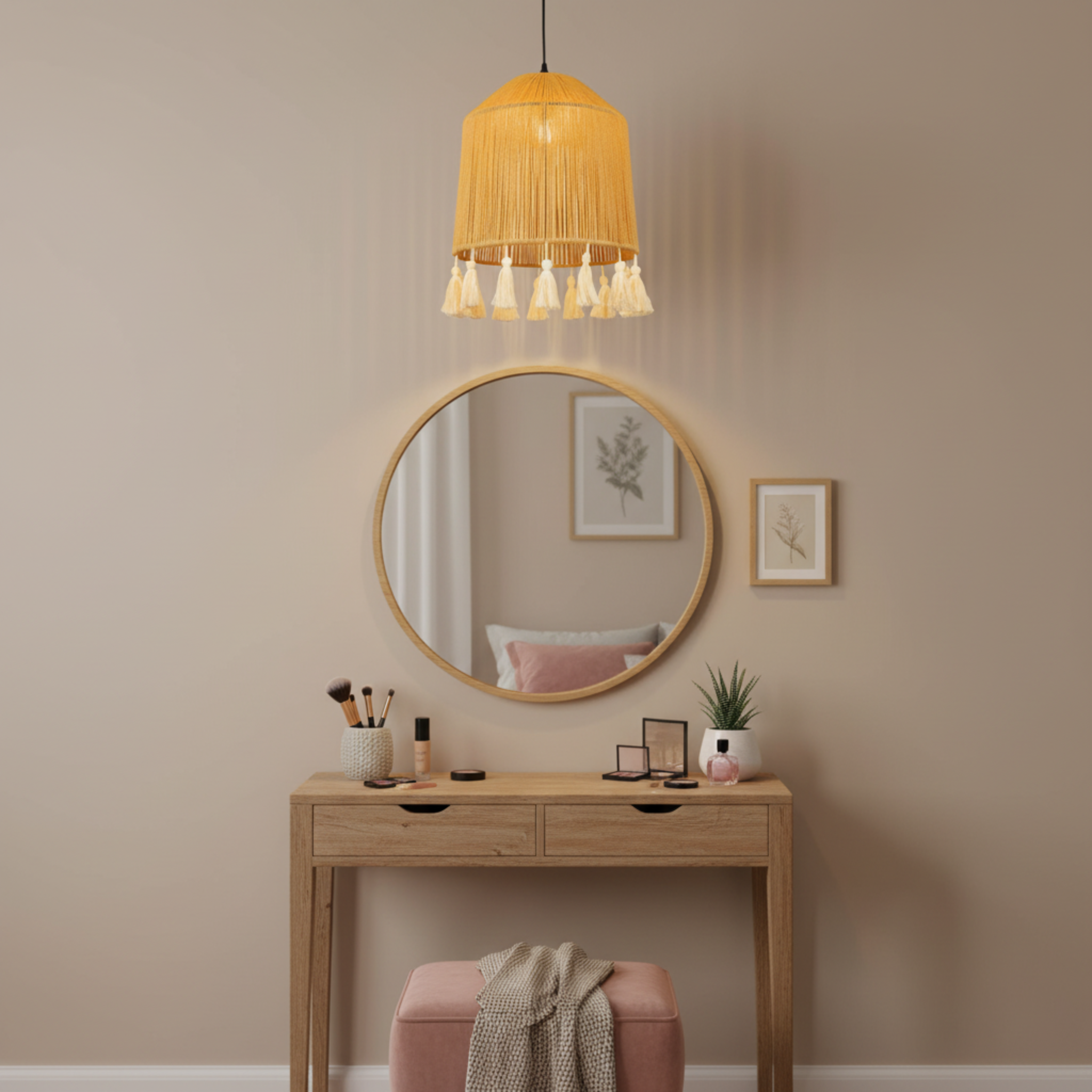 Suspension Bohème "Yasmine" – Lustre en Jute Tressé à Pompons