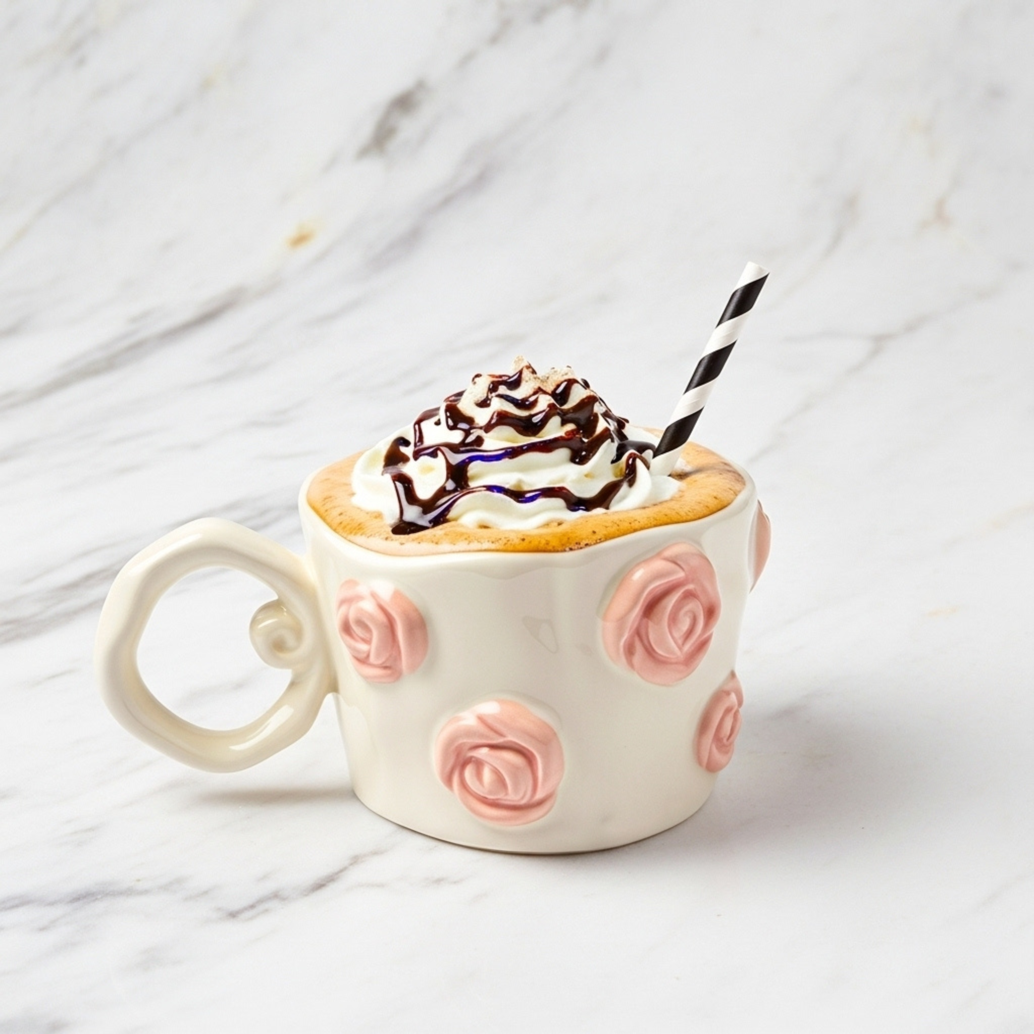 Mug Fleurs Rose en Relief – Style Éditorial | Fiolla Home