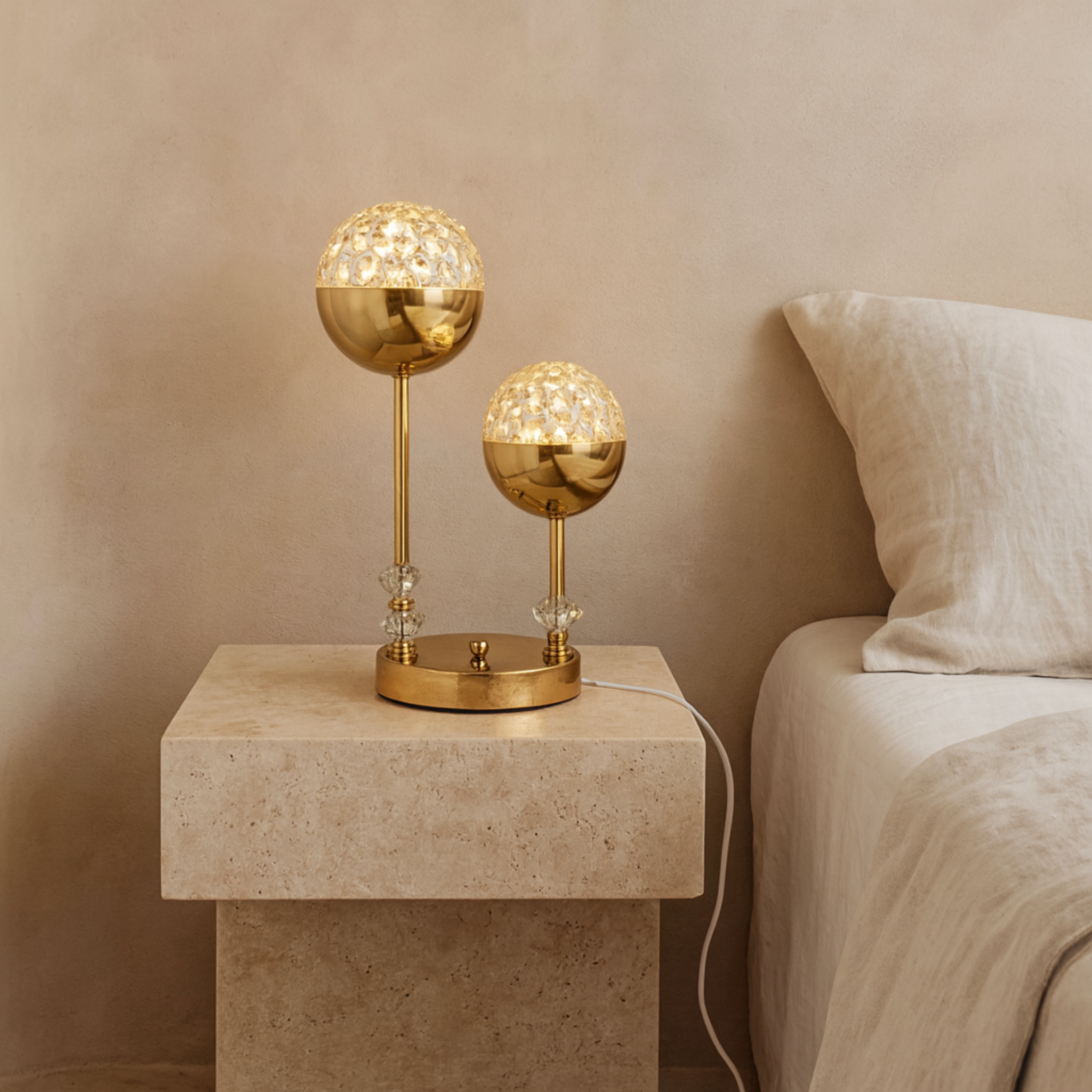 Lampe de Chevet Cristal Doré à Double Globe – Style Luxe