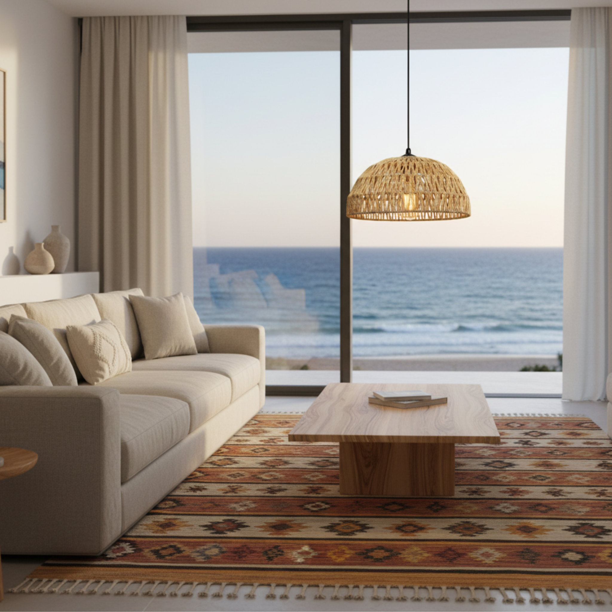 Suspension "Sama" en Jute Tressé – Luminaire Dôme Style Boho