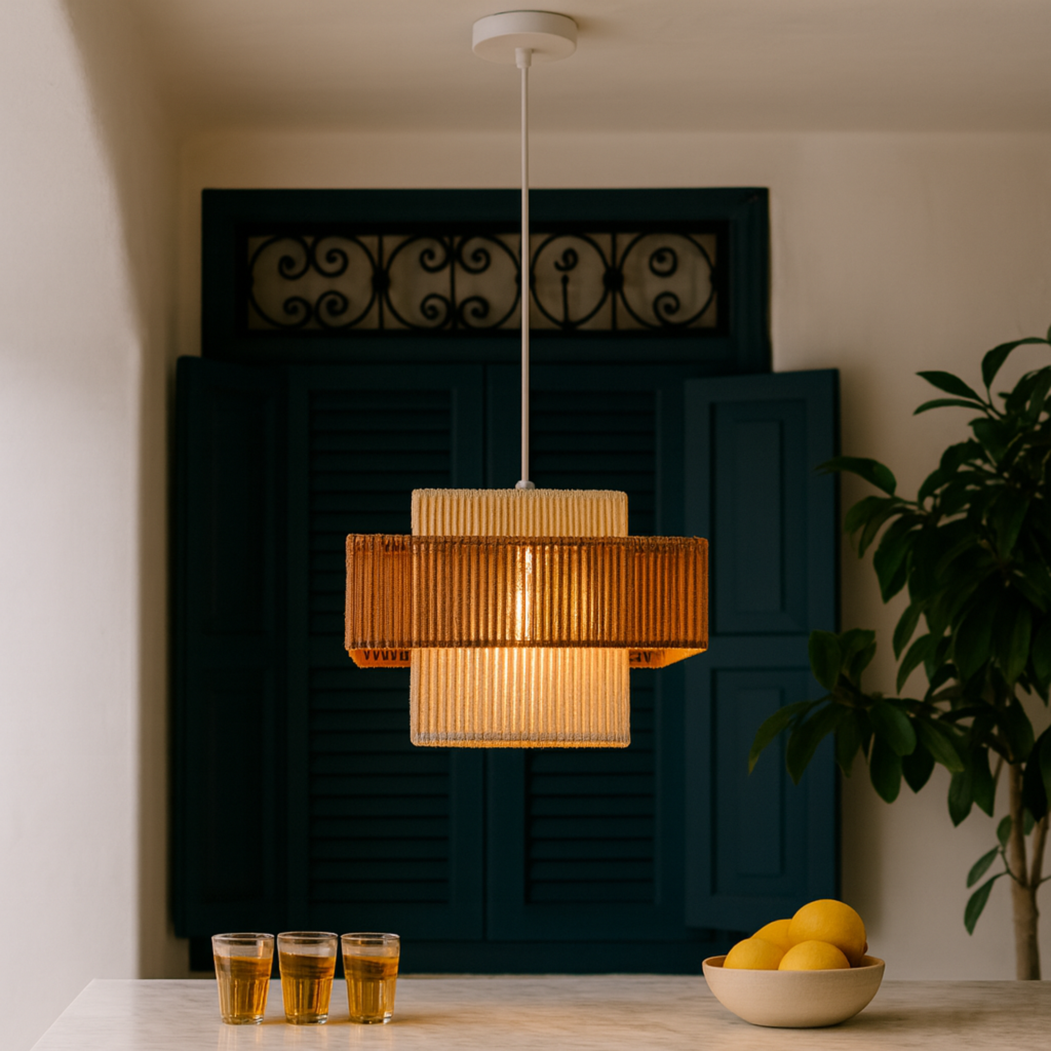 Suspension jute Tunisie | Double cube décalé | Fiolla Home