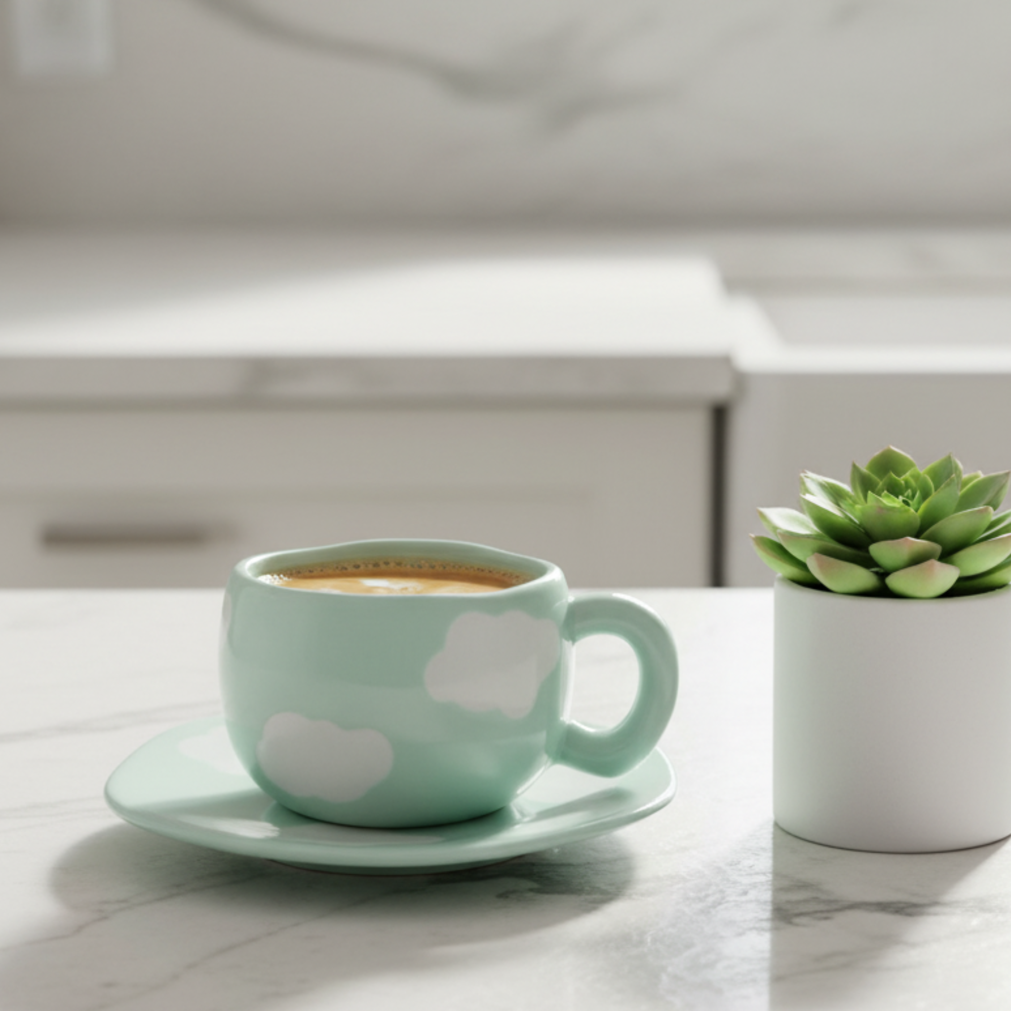 Tasse Cappuccino Nuages | Vert Menthe + Soucoupe | Fiolla Home