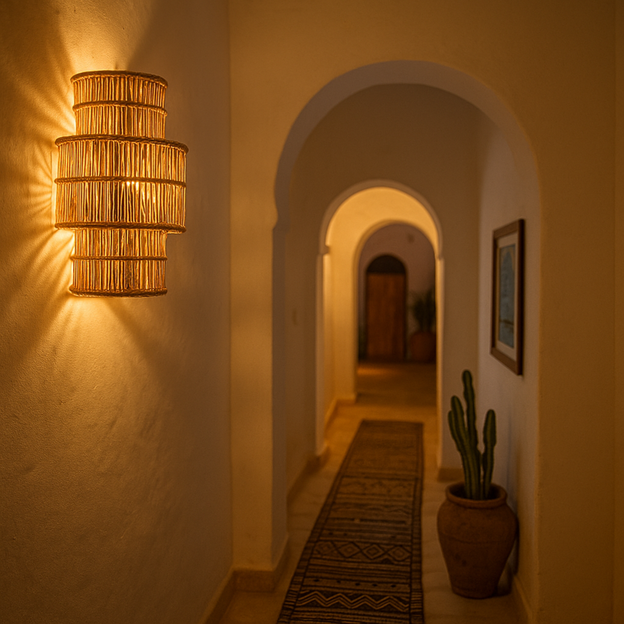 Applique Murale en Fibres de Palmier – Luminaire Bohème Tunisie