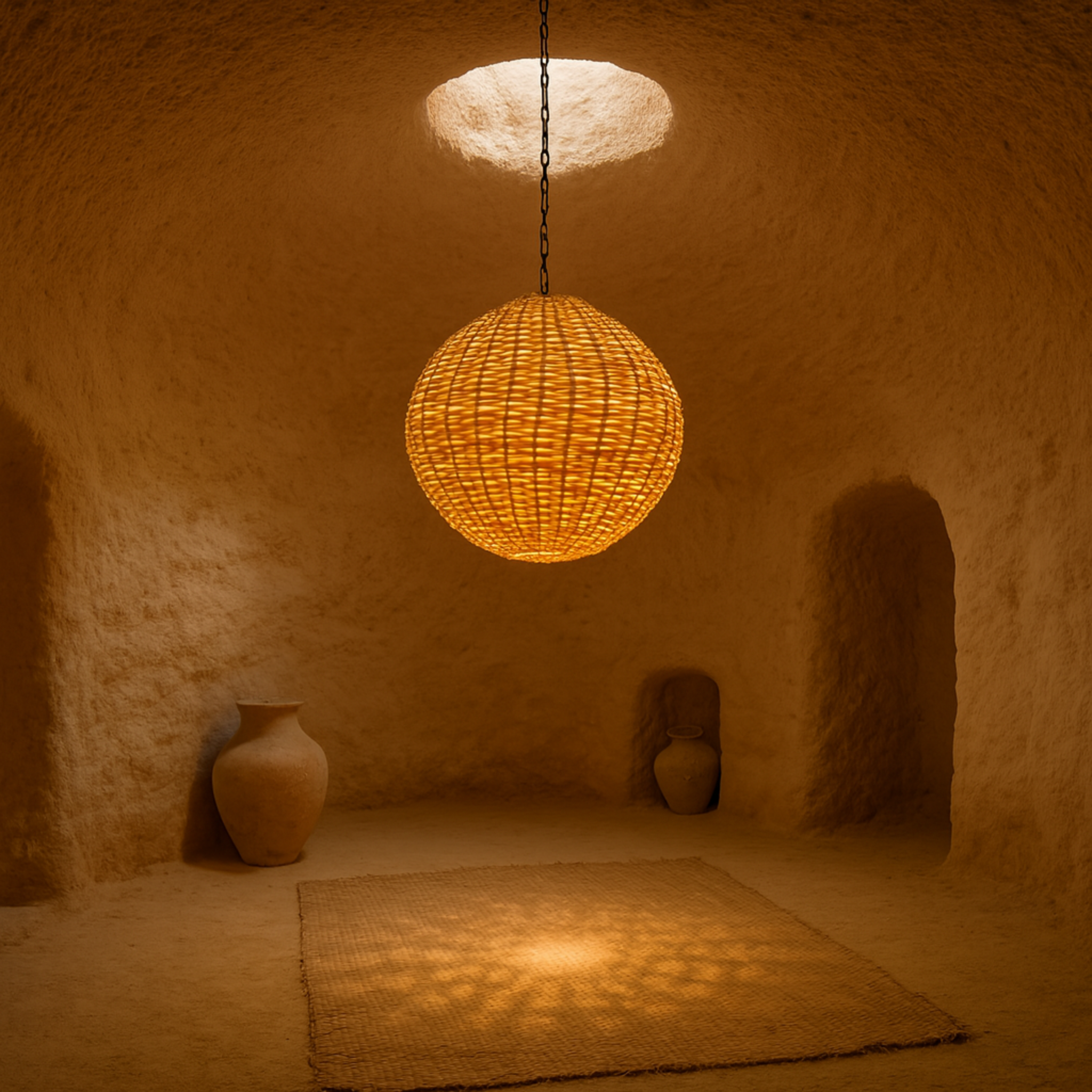 Lustre en rotin boule | Halo 360°, style naturel | Fiolla Home