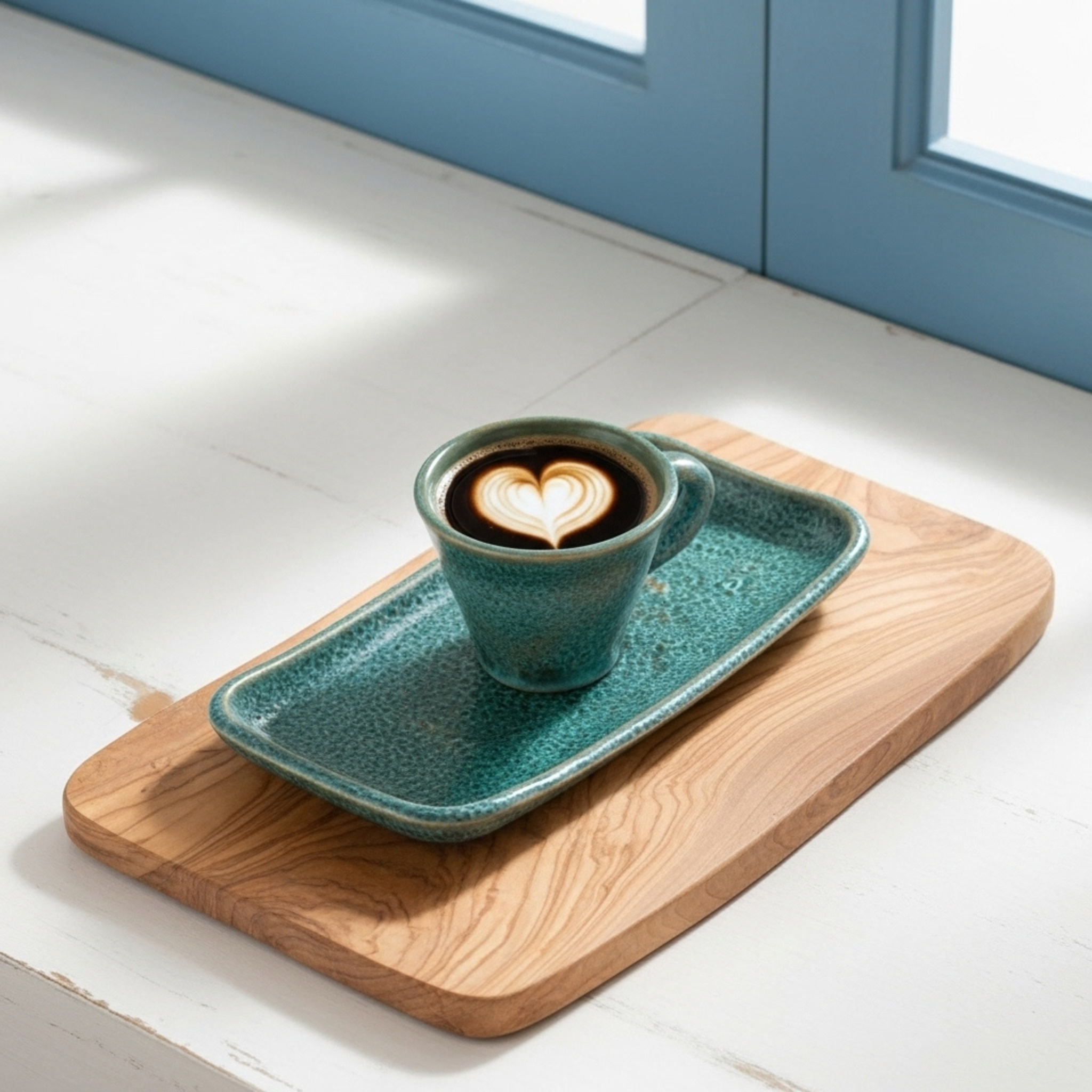 Tasse Espresso + Plateau Turquoise – Céramique Artisanale Tunisie