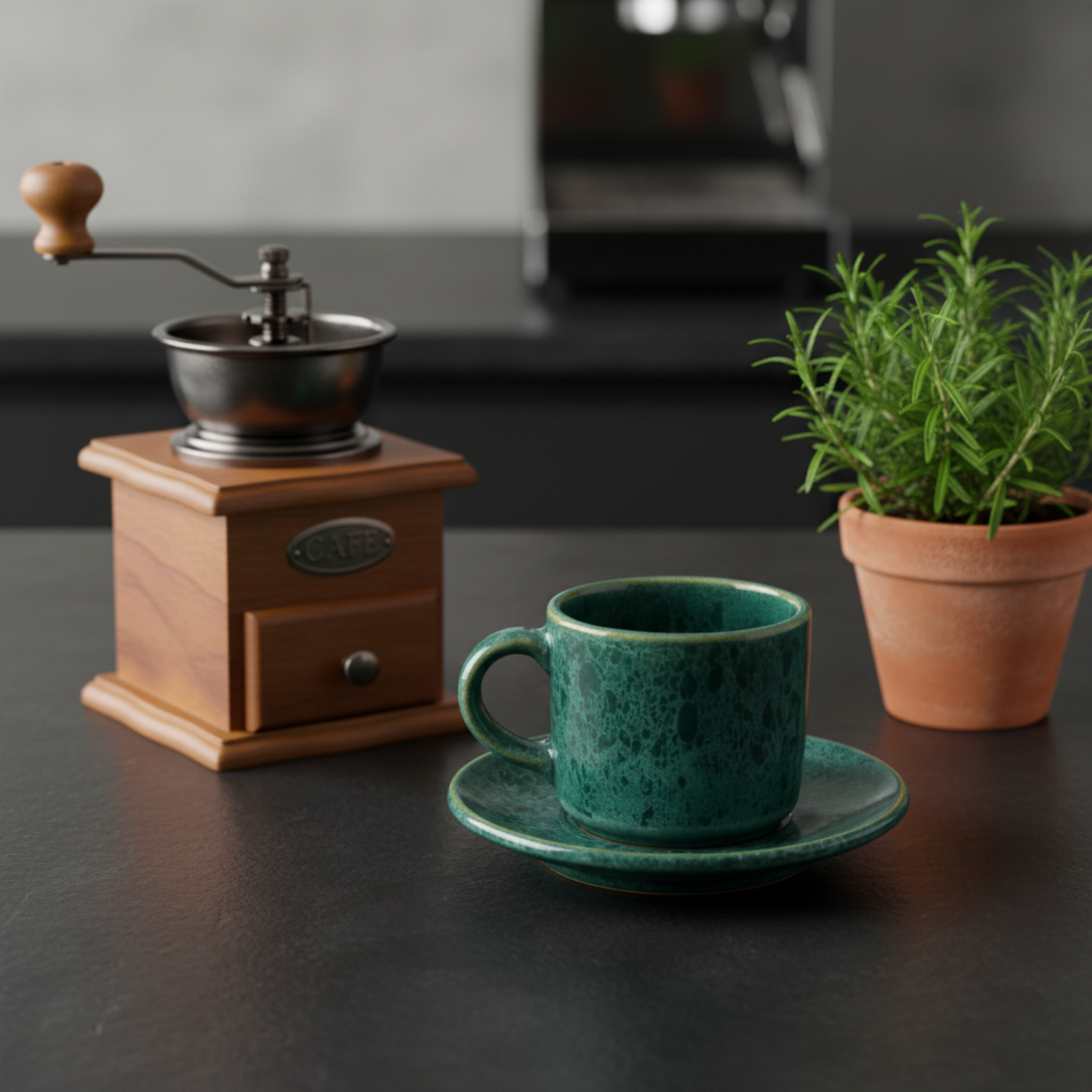 Tasse Espresso en Céramique Émeraude avec Soucoupe – Style Tunisien