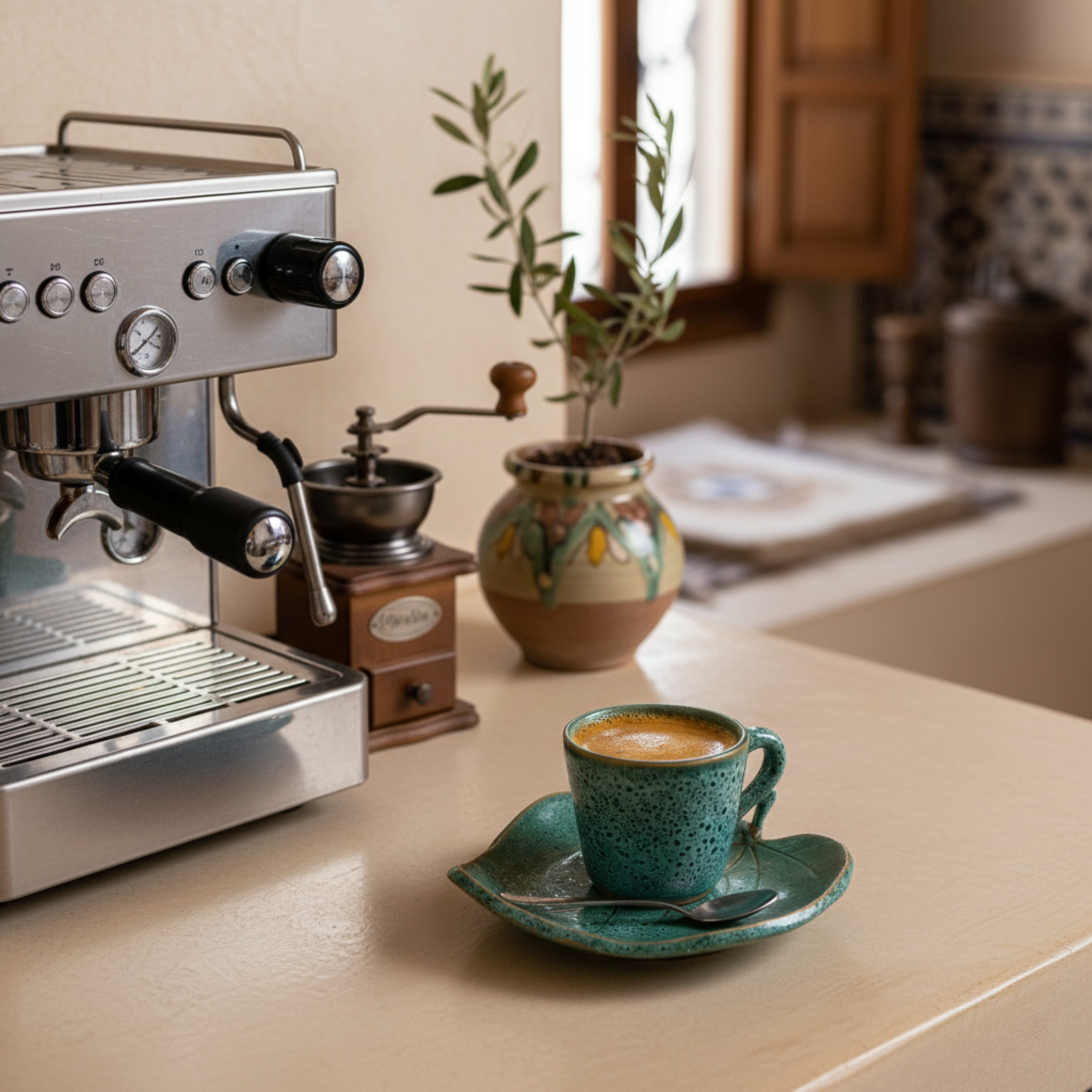 Tasse Espresso en Céramique avec Soucoupe – Vert Émeraude