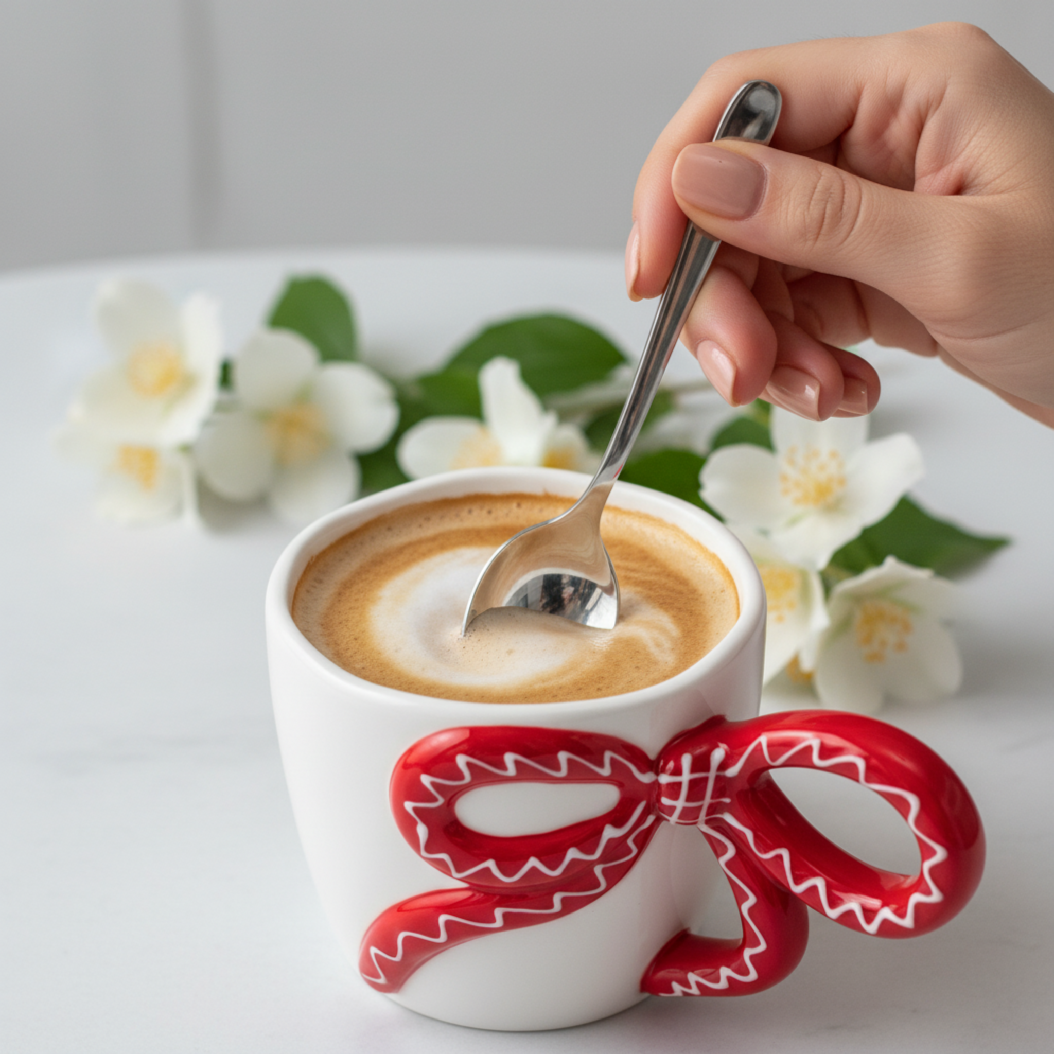 Mug Céramique Anse Nœud Rouge – Tasse Design & Tendance Tunisie