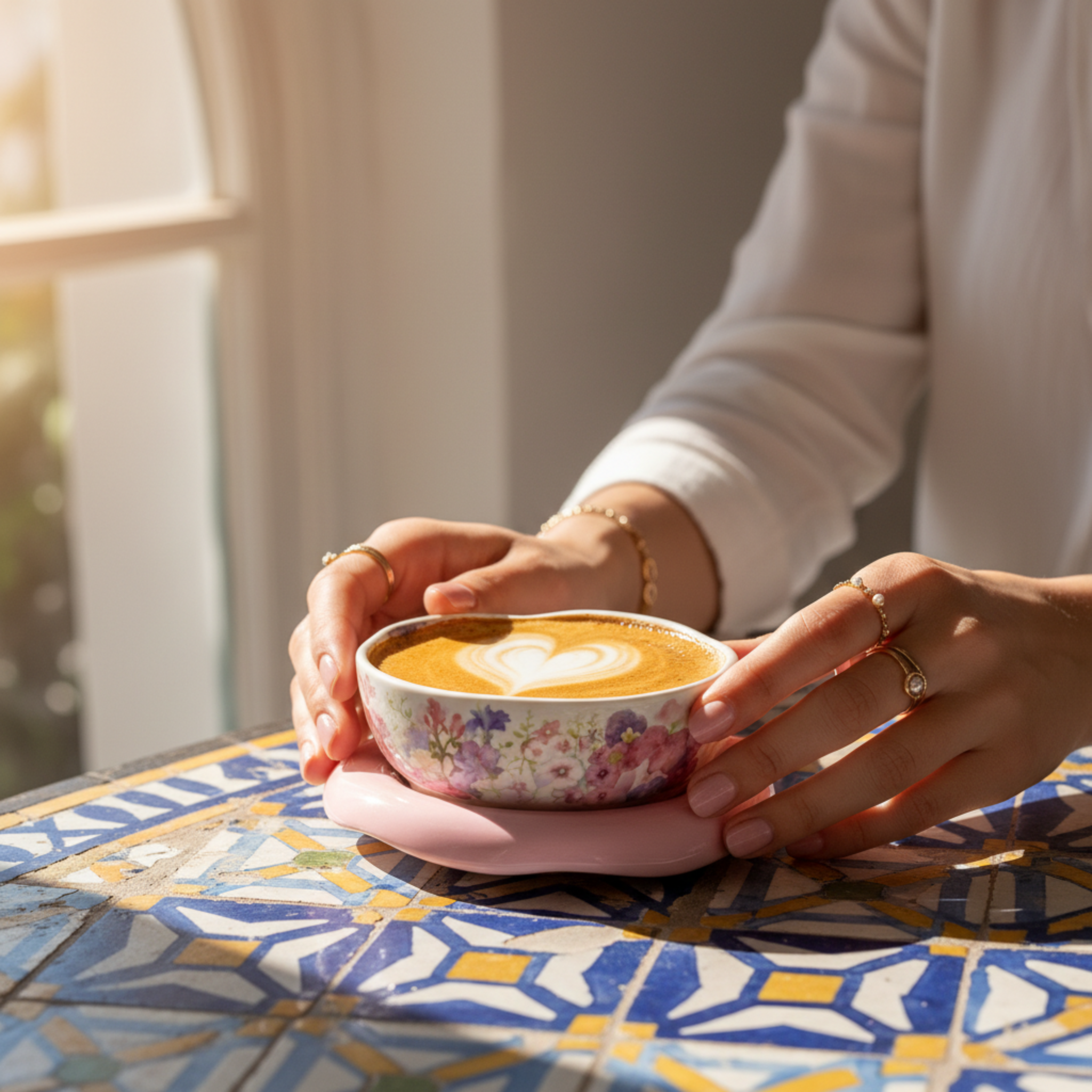 Tasse Florale Chic et Sous-tasse Galet Rose – Idée Cadeau Tunisie