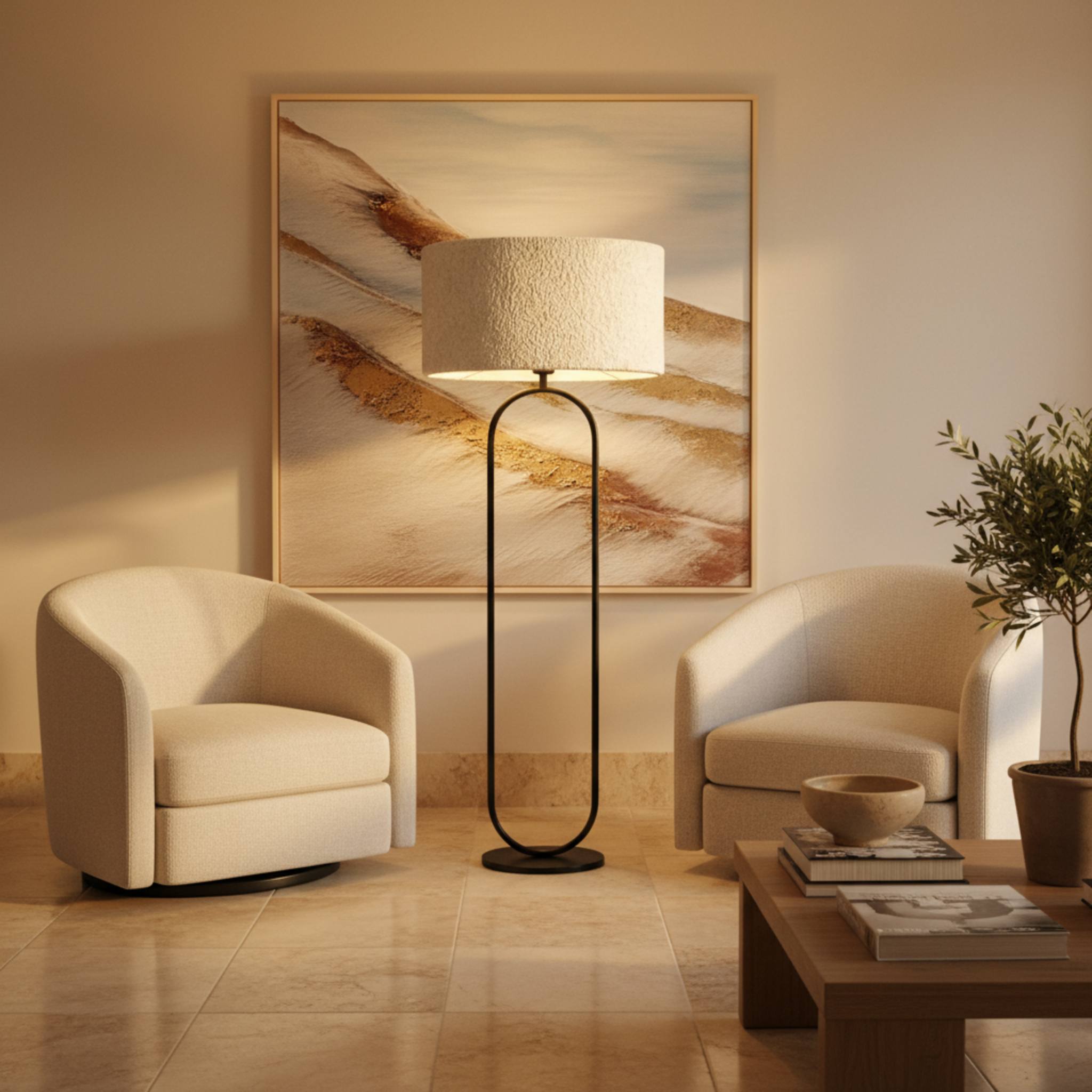 Lampadaire CÉLESTE Métal Noir et Abat-Jour Bouclette | Fiolla Home