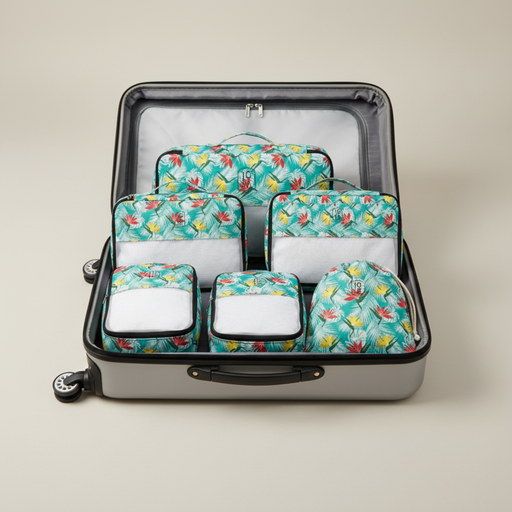 Set 6 Organisateurs de Valise Voyage - Pochettes de Rangement Tropical